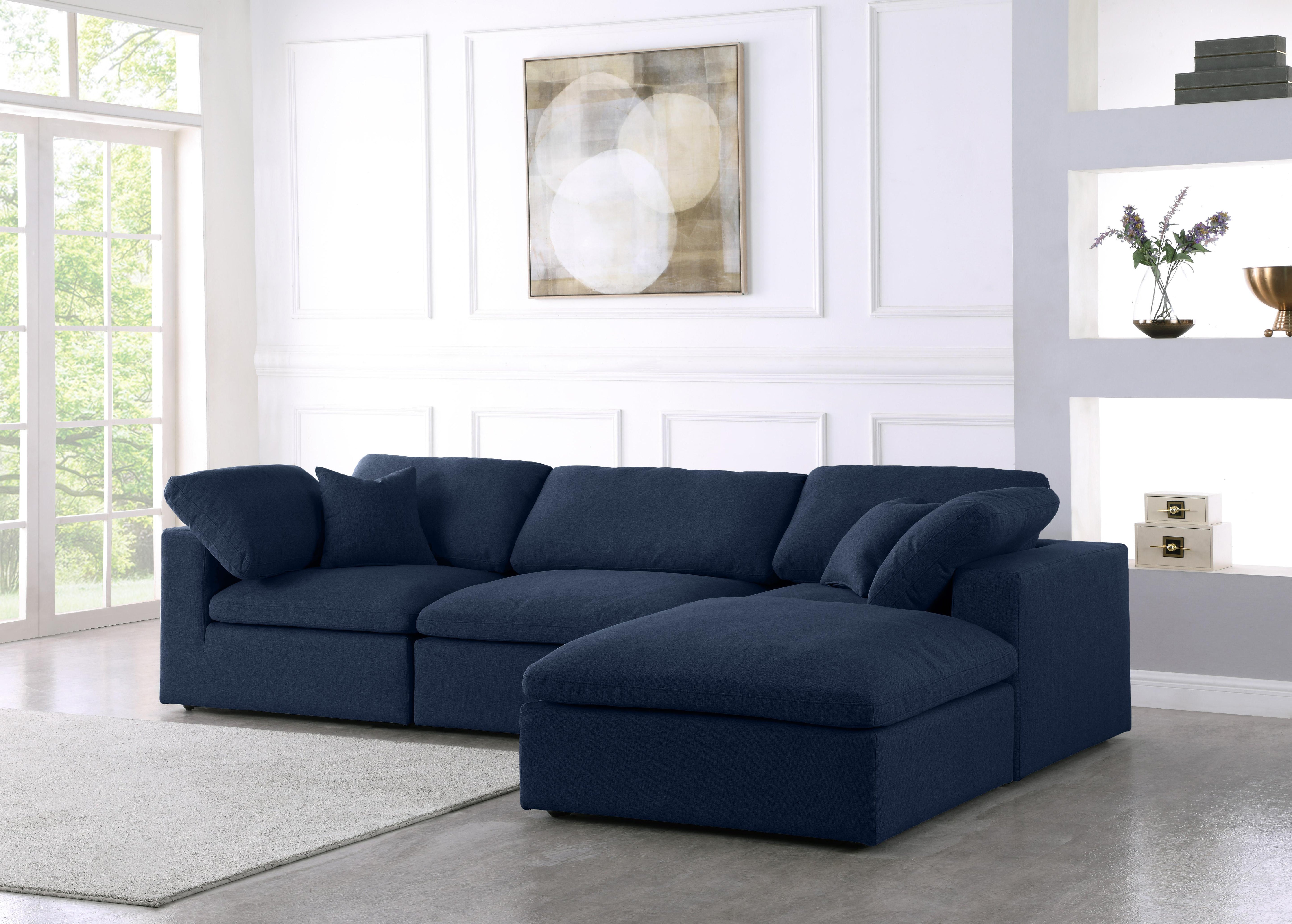 Serene Navy Linen Fabric Deluxe Cloud Modular Sectional - Luxury Home Furniture (MI)