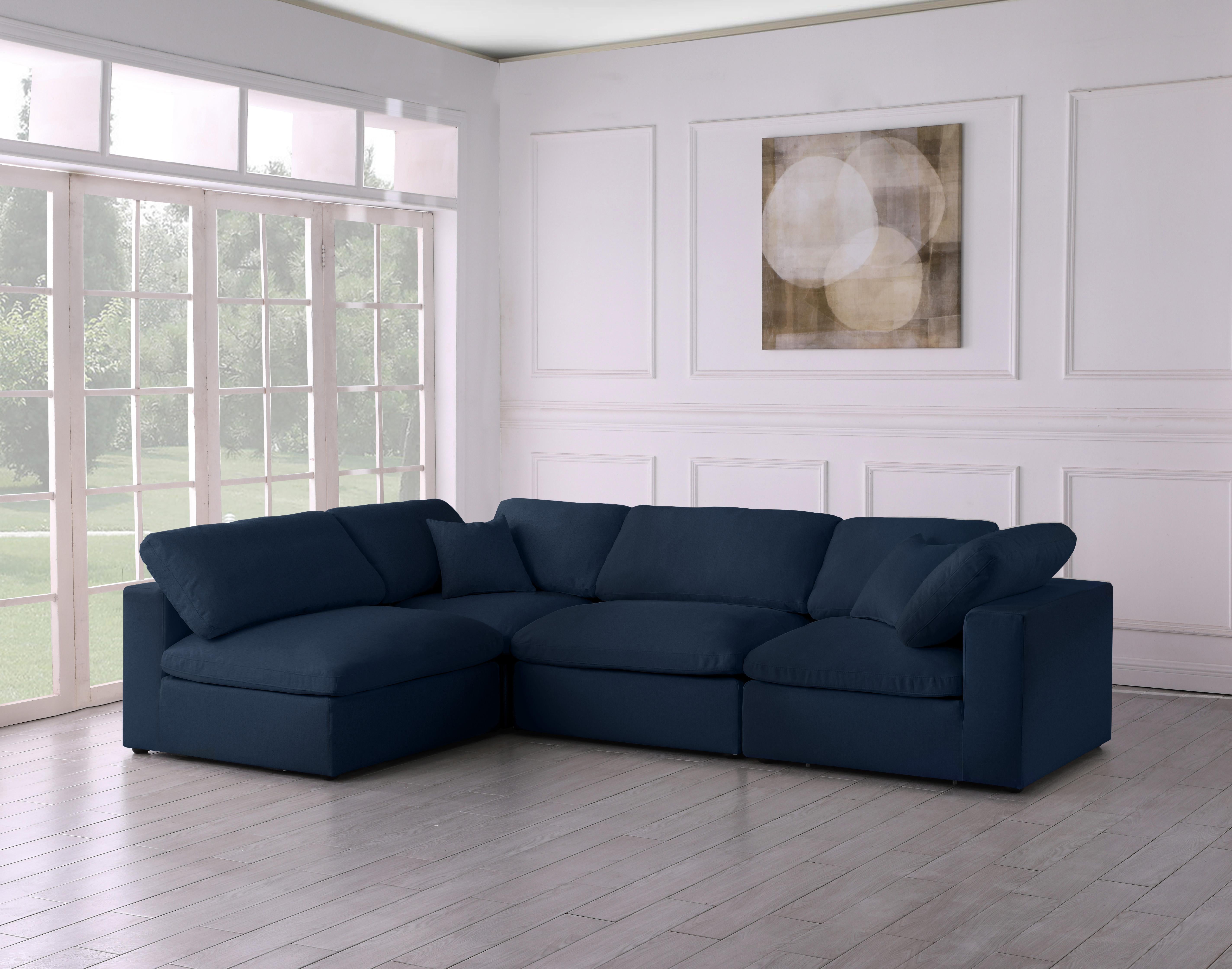Serene Navy Linen Fabric Deluxe Cloud Modular Sectional - Luxury Home Furniture (MI)