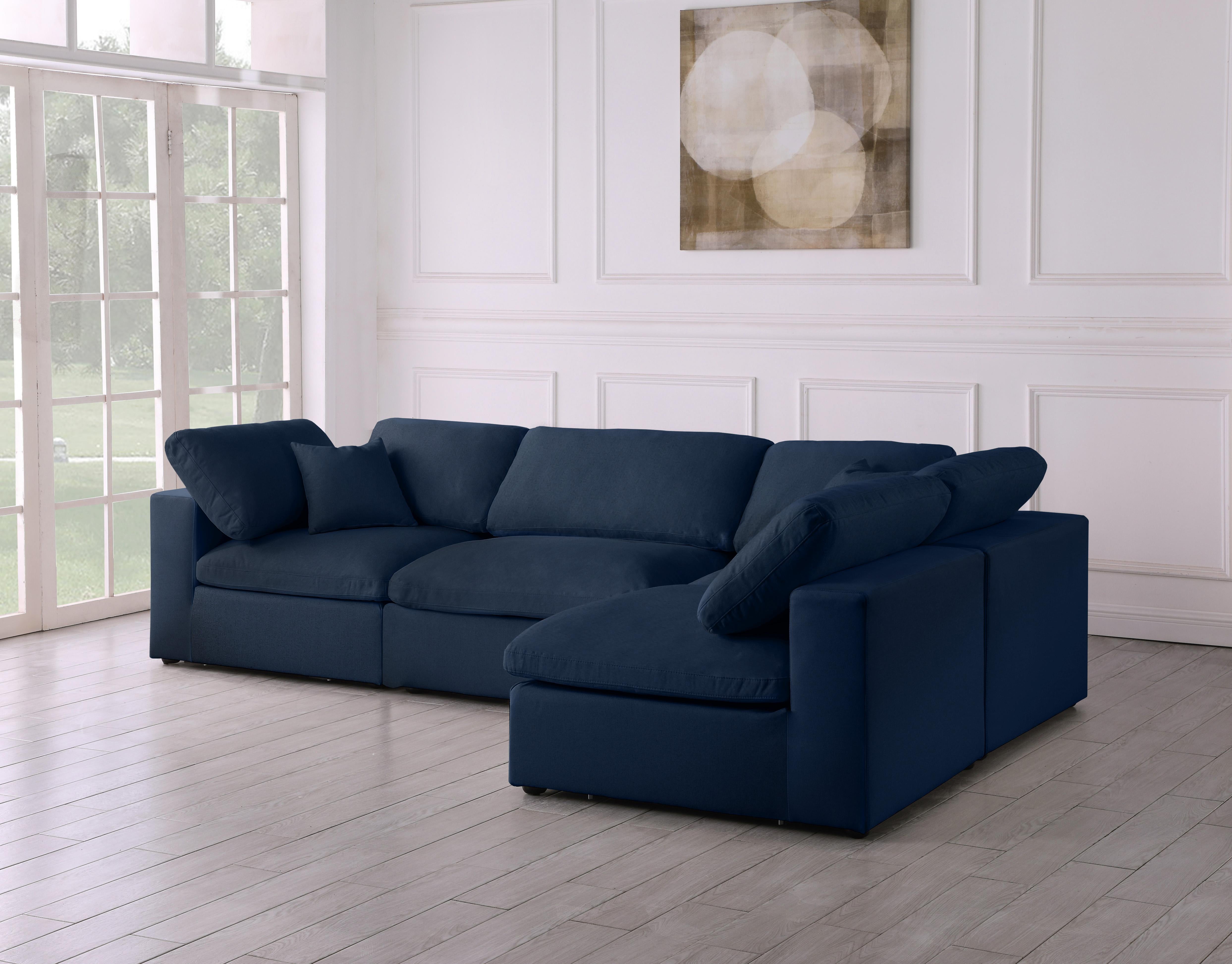 Serene Navy Linen Fabric Deluxe Cloud Modular Sectional - Luxury Home Furniture (MI)