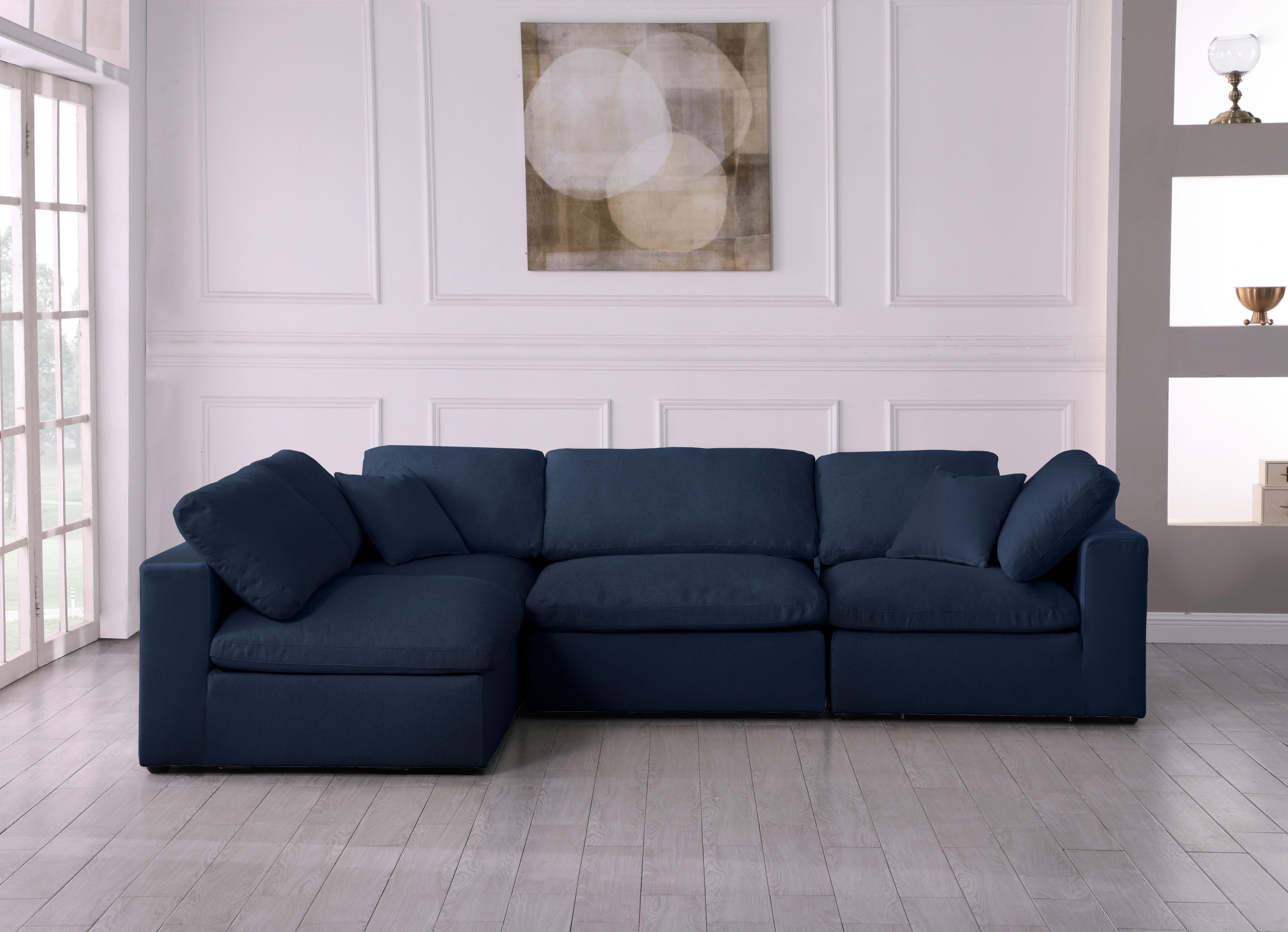 Serene Navy Linen Fabric Deluxe Cloud Modular Sectional - Luxury Home Furniture (MI)