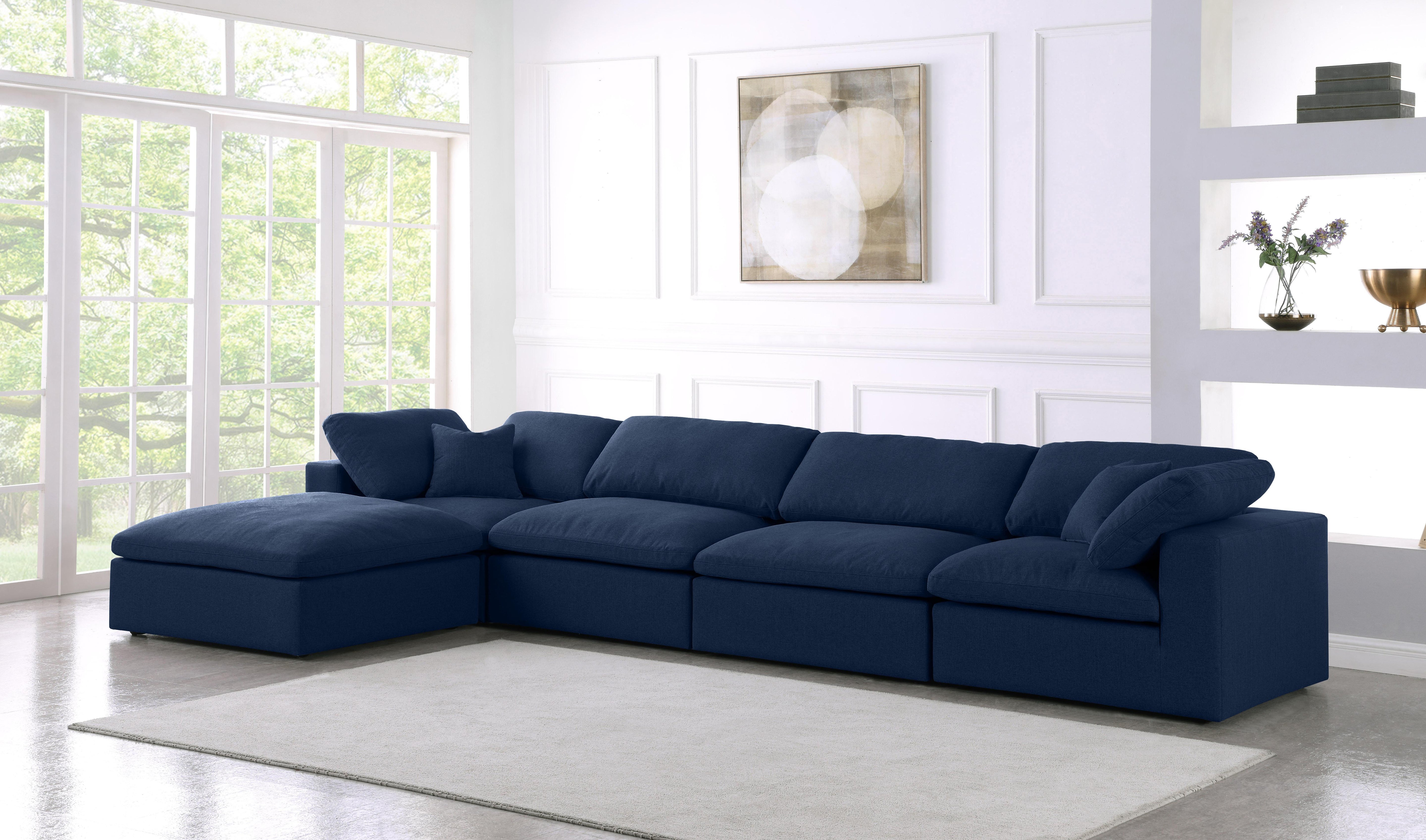 Serene Navy Linen Fabric Deluxe Cloud Modular Sectional - Luxury Home Furniture (MI)