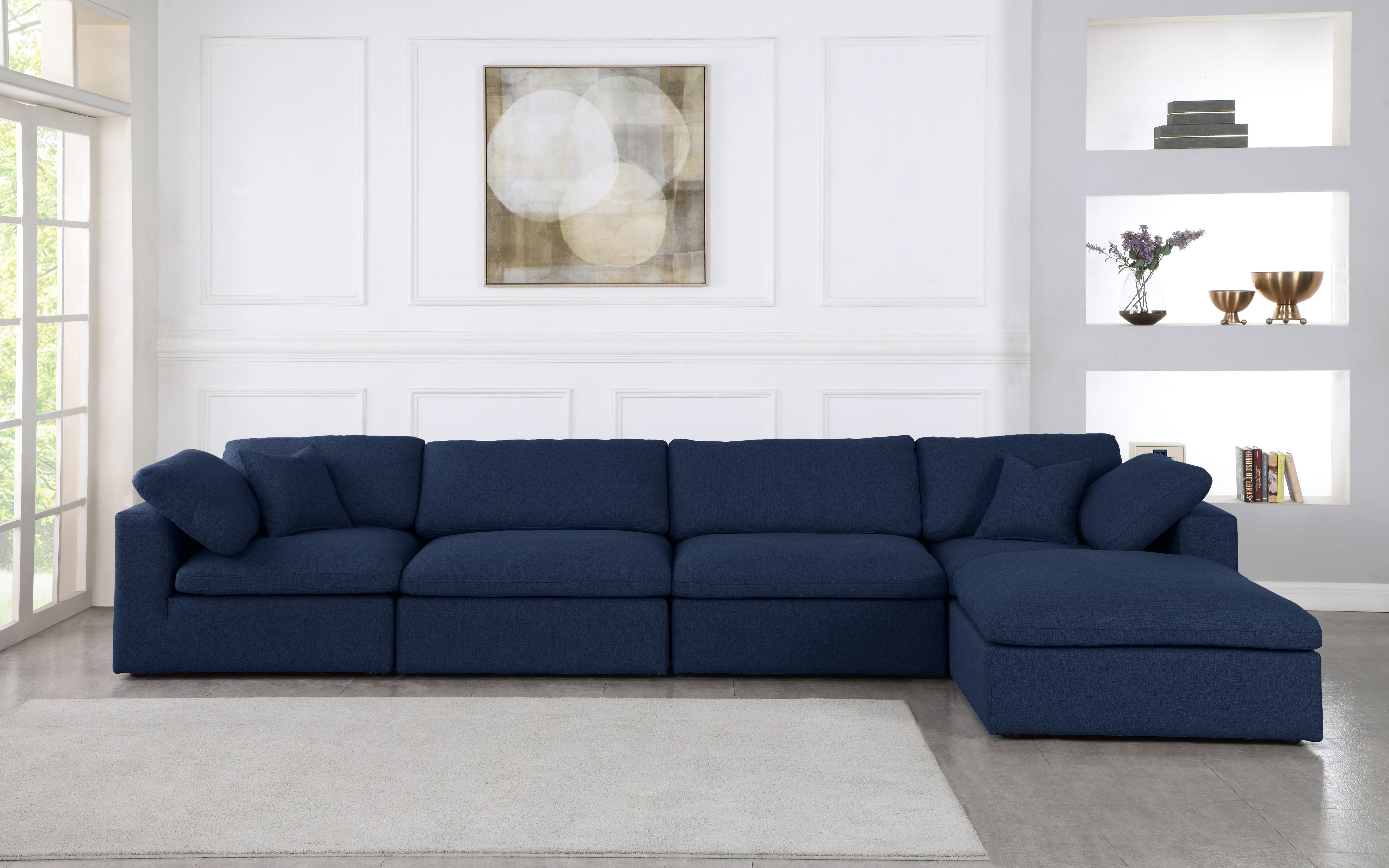 Serene Navy Linen Fabric Deluxe Cloud Modular Sectional - Luxury Home Furniture (MI)