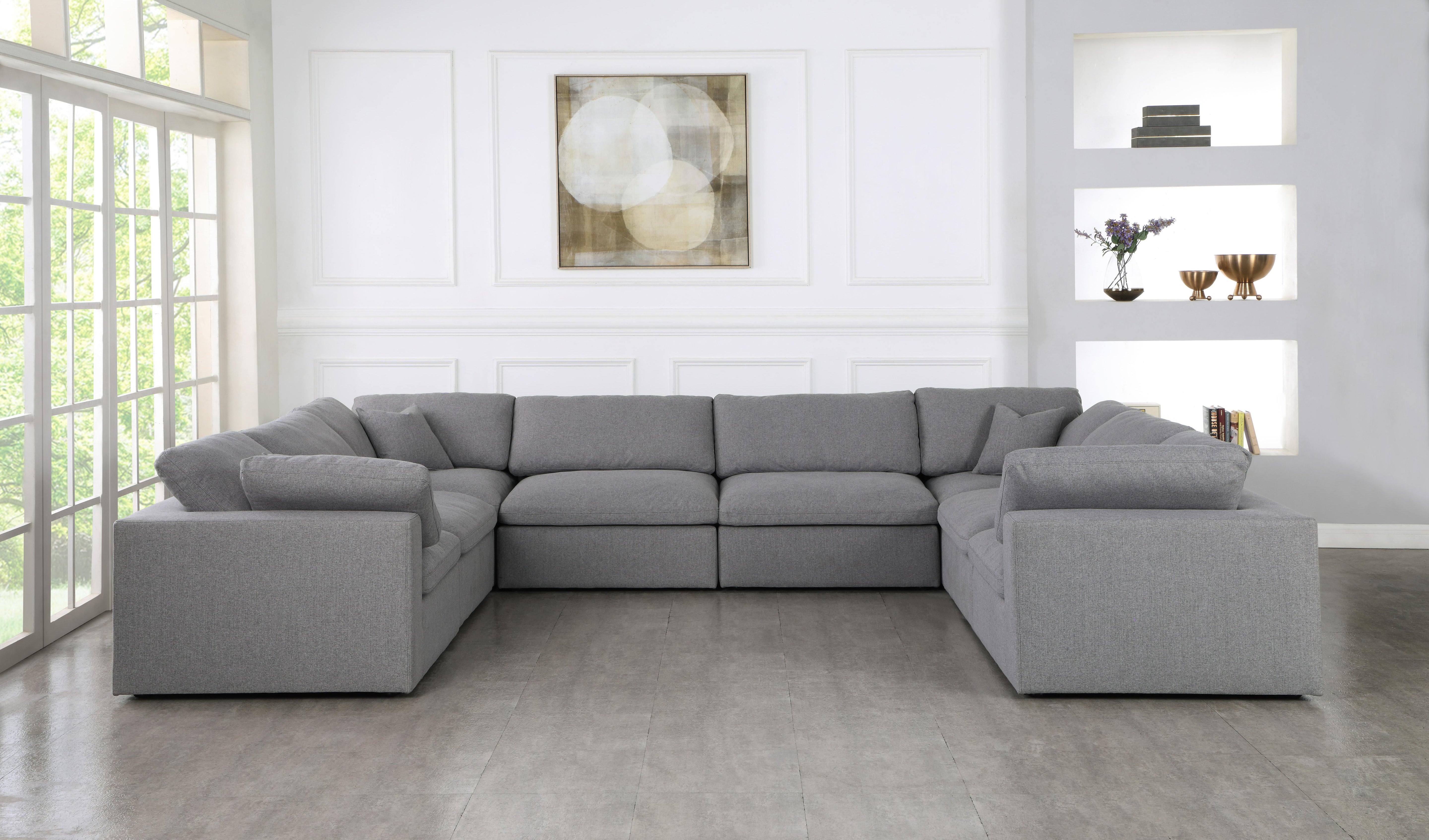 Serene Grey Linen Fabric Deluxe Cloud Modular Sectional - Luxury Home Furniture (MI)