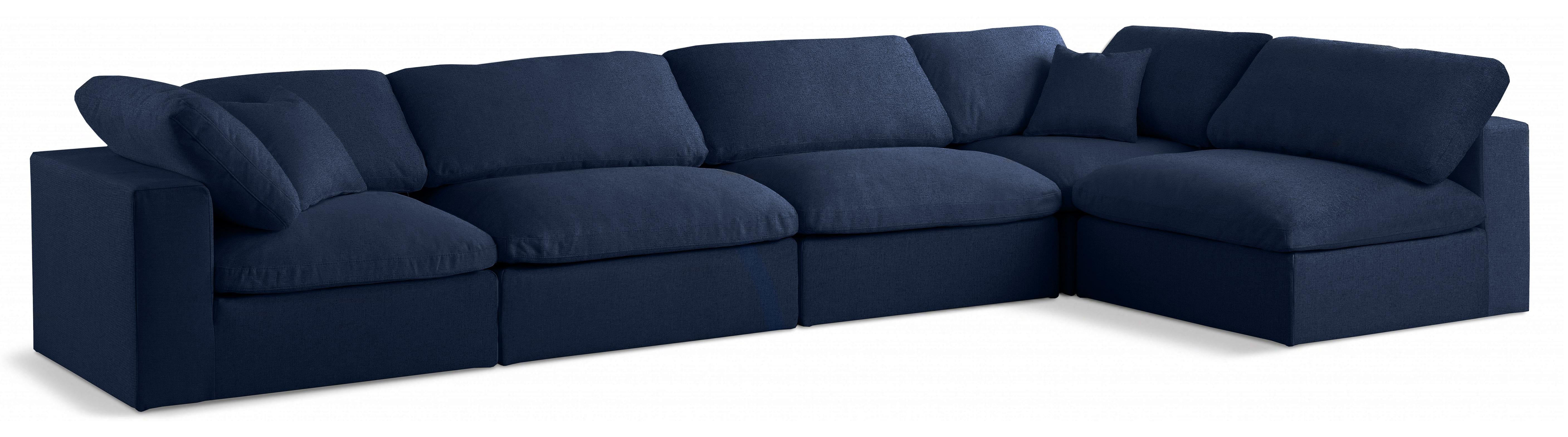 Serene Navy Linen Fabric Deluxe Cloud Modular Sectional - Luxury Home Furniture (MI)