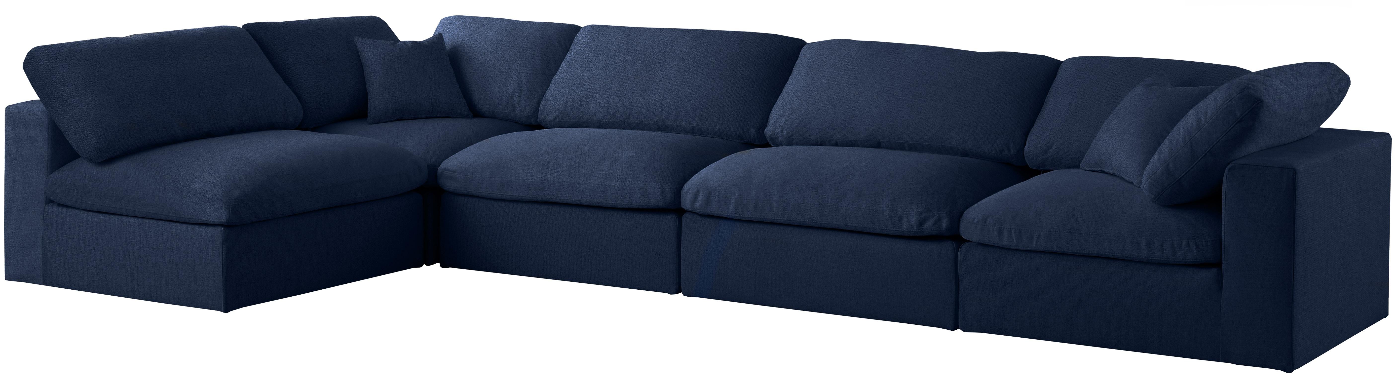 Serene Navy Linen Fabric Deluxe Cloud Modular Sectional - Luxury Home Furniture (MI)