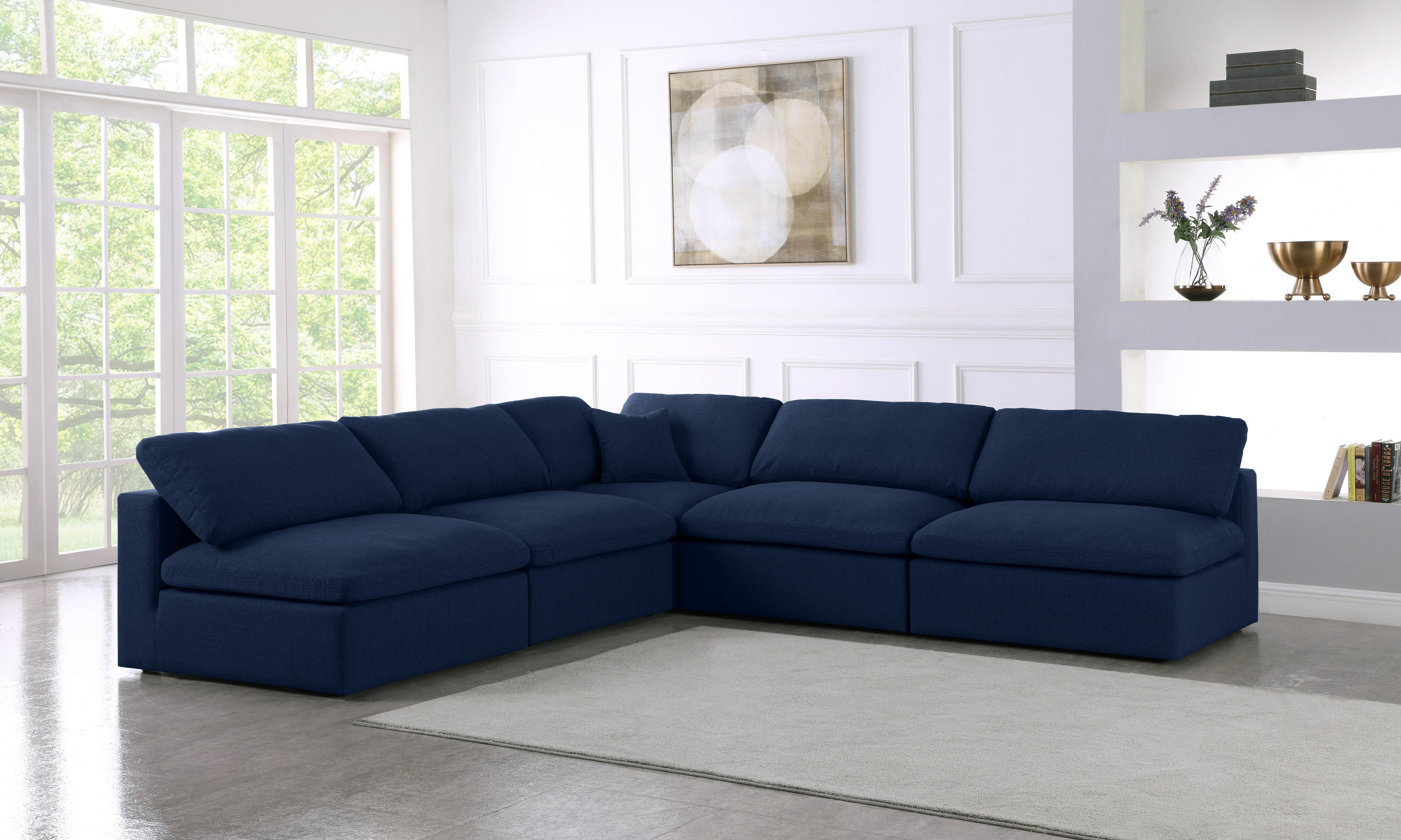 Serene Navy Linen Fabric Deluxe Cloud Modular Sectional - Luxury Home Furniture (MI)