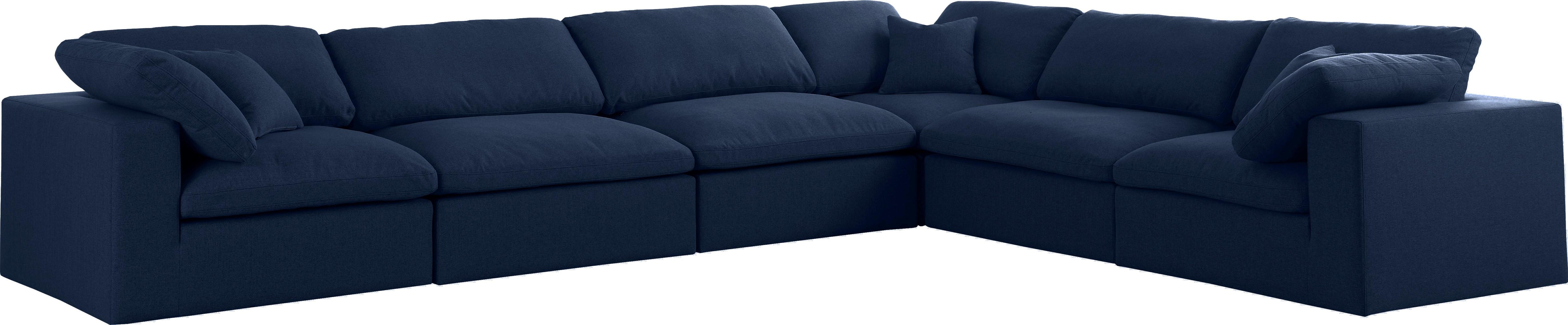 Serene Navy Linen Fabric Deluxe Cloud Modular Sectional - Luxury Home Furniture (MI)