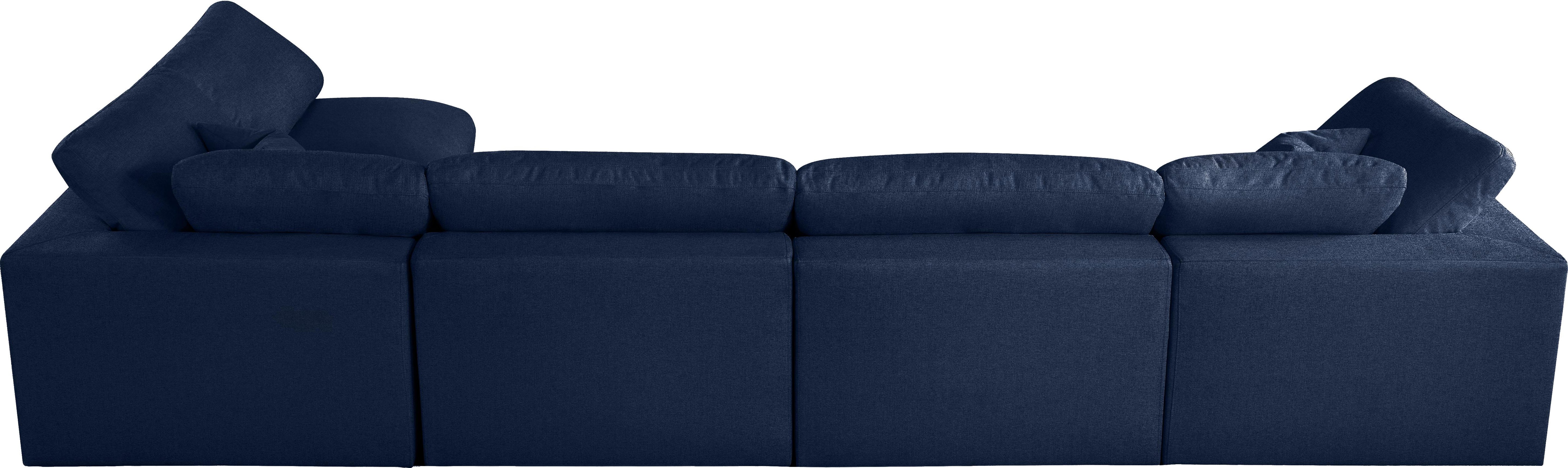 Serene Navy Linen Fabric Deluxe Cloud Modular Sectional - Luxury Home Furniture (MI)