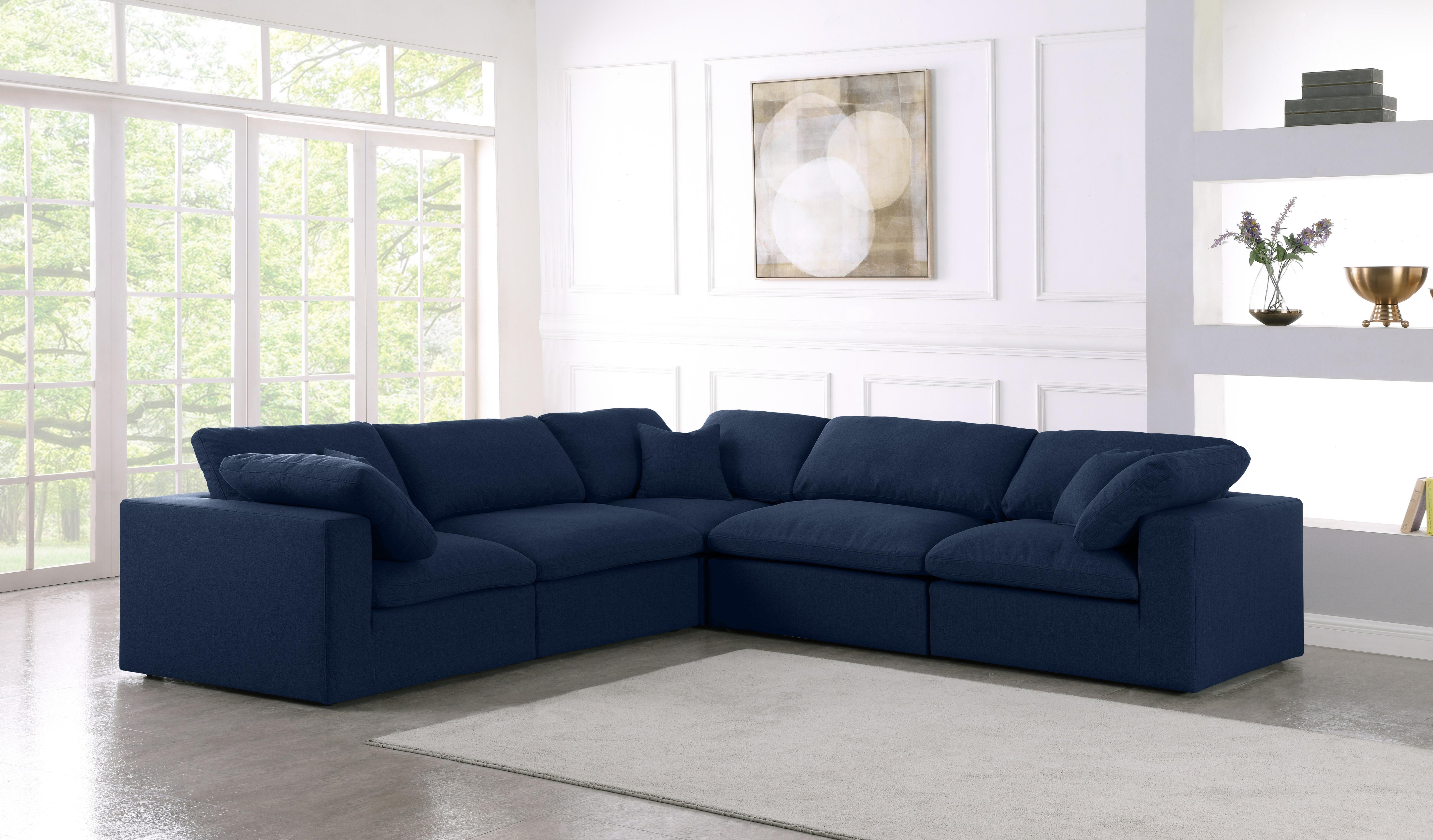 Serene Navy Linen Fabric Deluxe Cloud Modular Sectional - Luxury Home Furniture (MI)