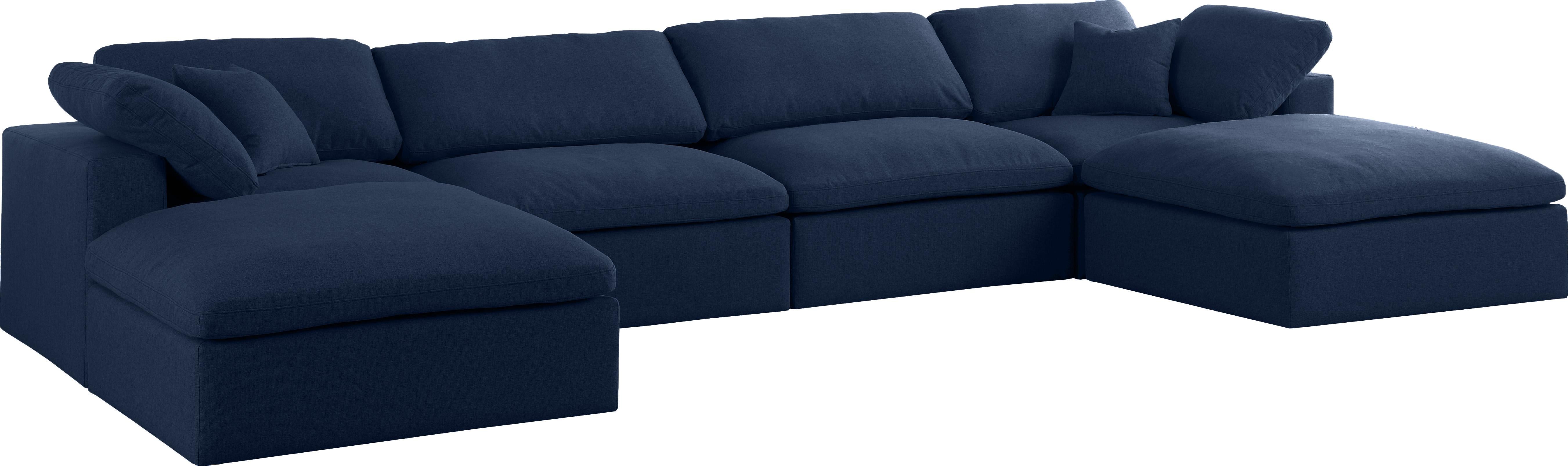 Serene Navy Linen Fabric Deluxe Cloud Modular Sectional - Luxury Home Furniture (MI)