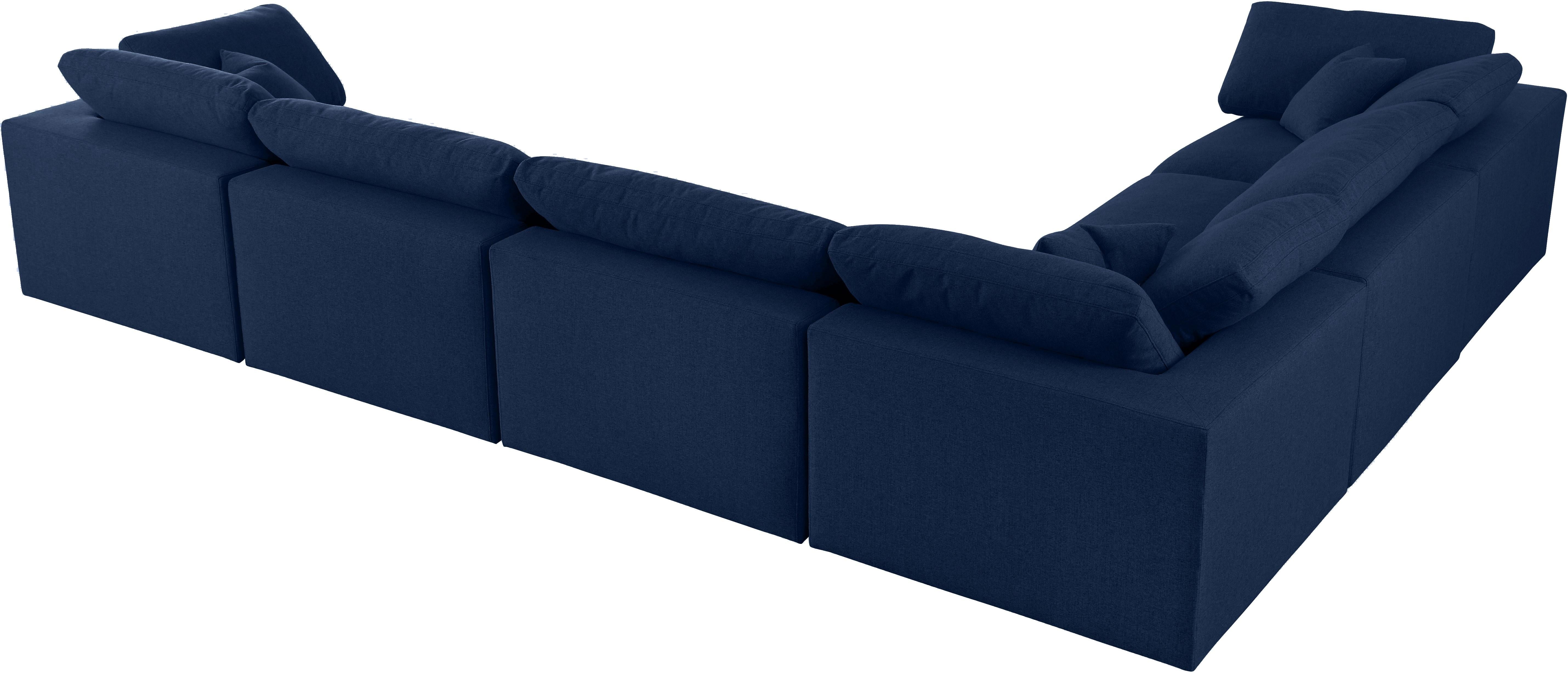 Serene Navy Linen Fabric Deluxe Cloud Modular Sectional - Luxury Home Furniture (MI)