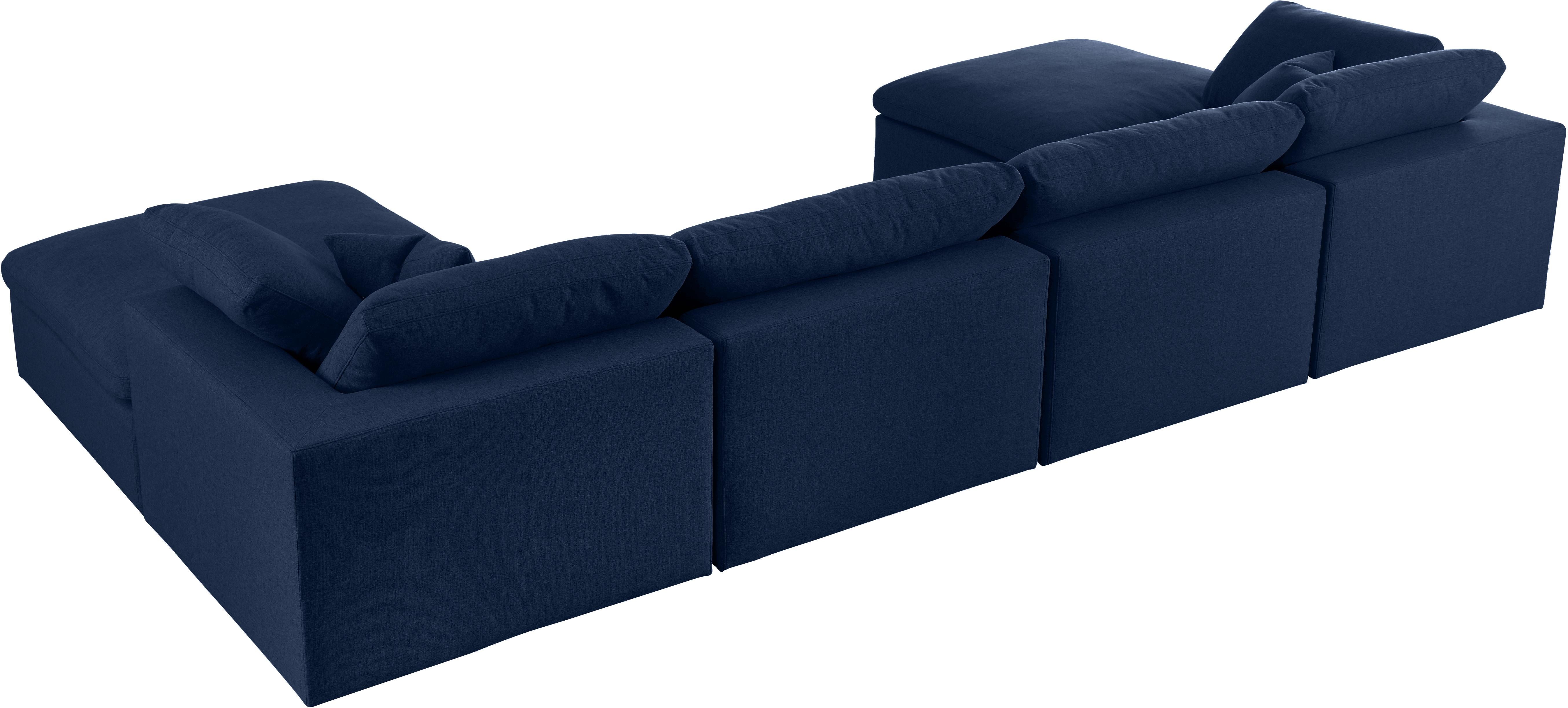 Serene Navy Linen Fabric Deluxe Cloud Modular Sectional - Luxury Home Furniture (MI)