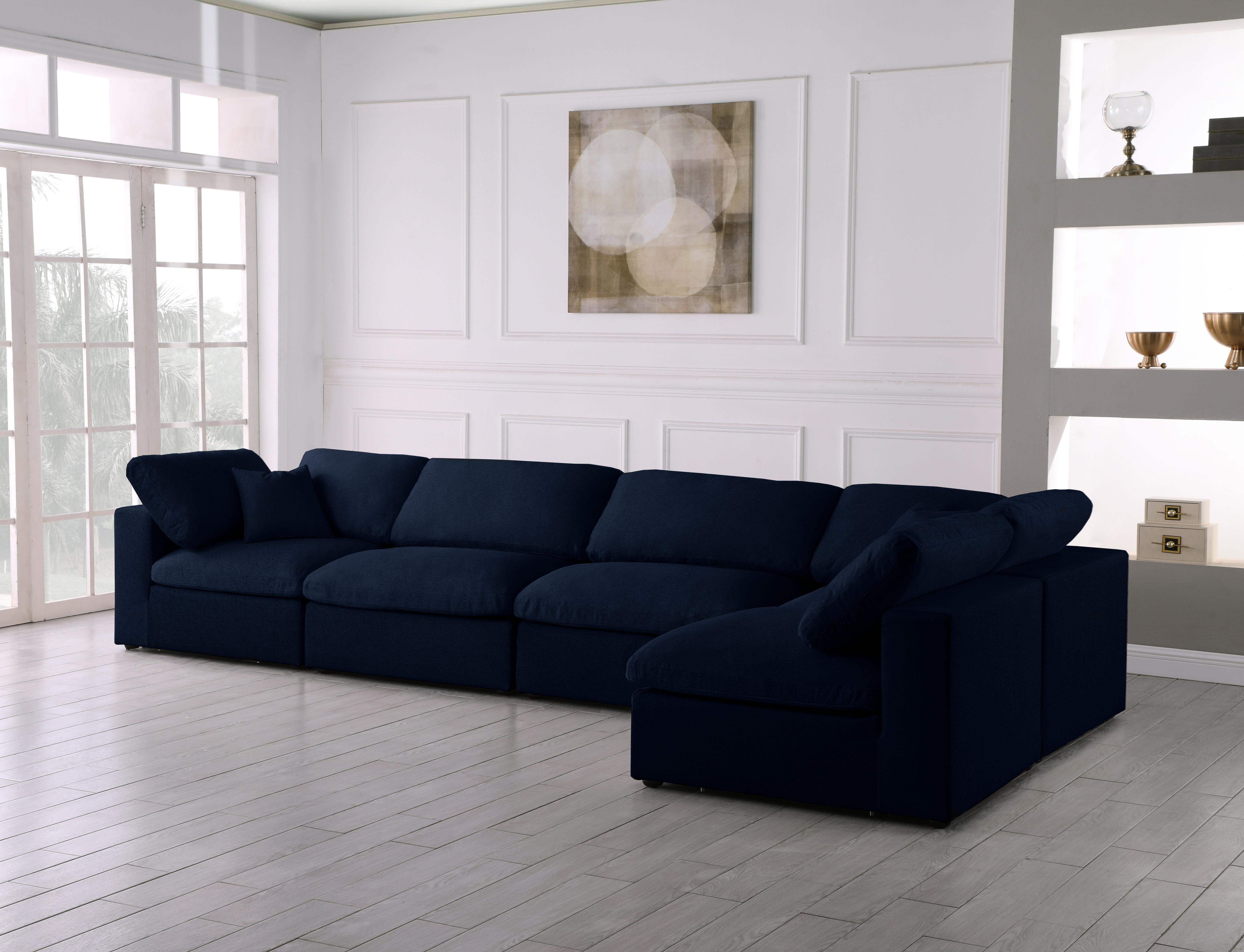 Serene Navy Linen Fabric Deluxe Cloud Modular Sectional - Luxury Home Furniture (MI)
