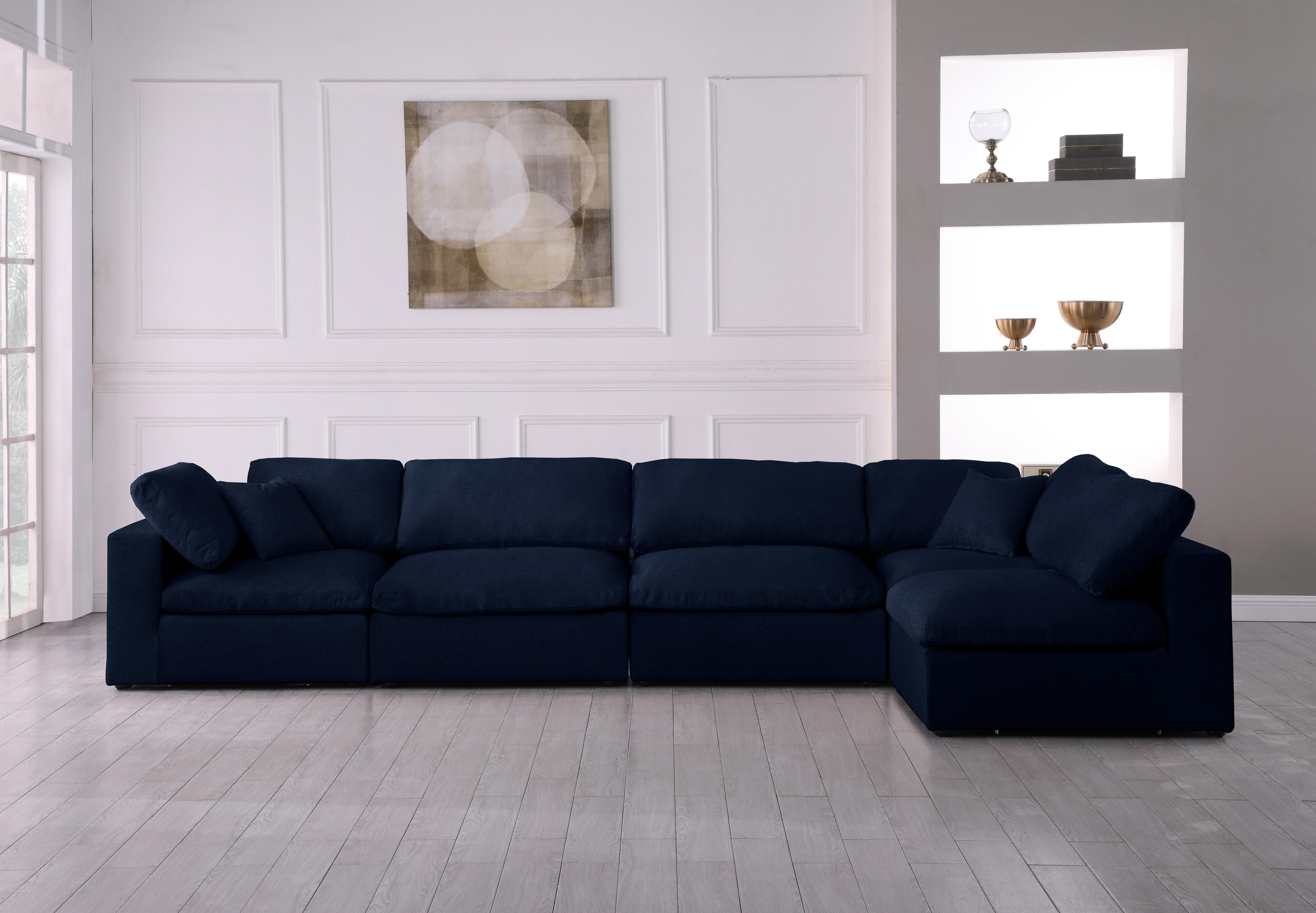 Serene Navy Linen Fabric Deluxe Cloud Modular Sectional - Luxury Home Furniture (MI)