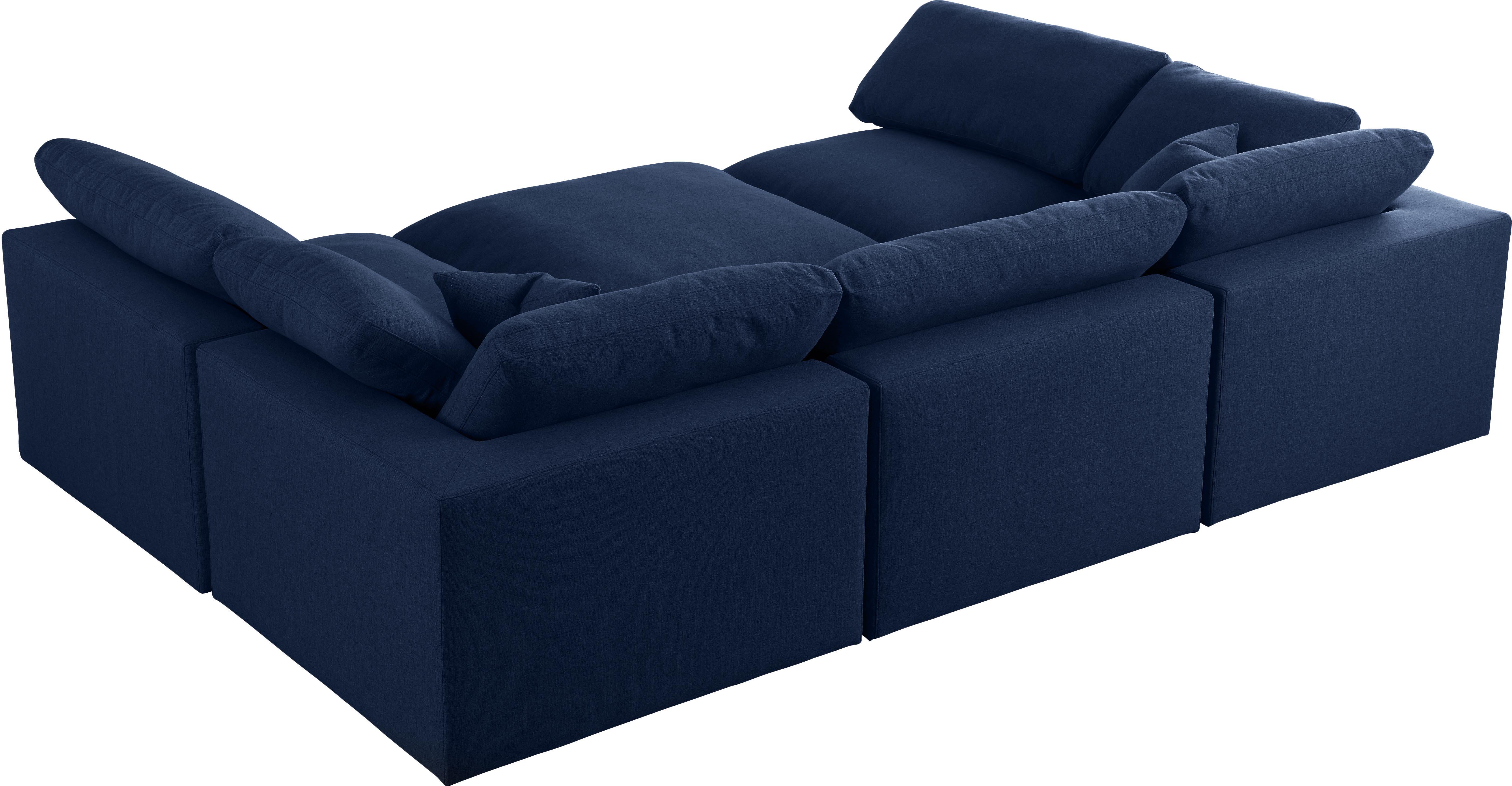 Serene Navy Linen Fabric Deluxe Cloud Modular Sectional - Luxury Home Furniture (MI)