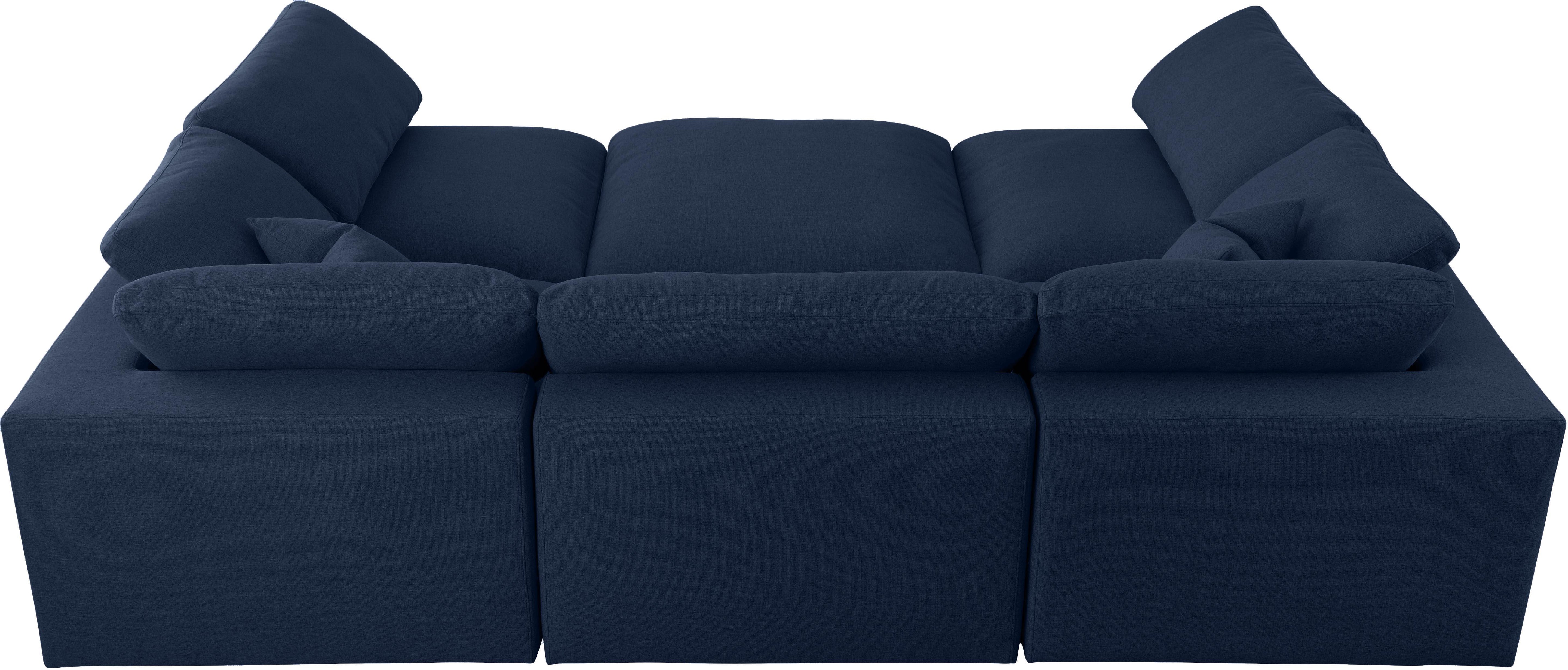 Serene Navy Linen Fabric Deluxe Cloud Modular Sectional - Luxury Home Furniture (MI)