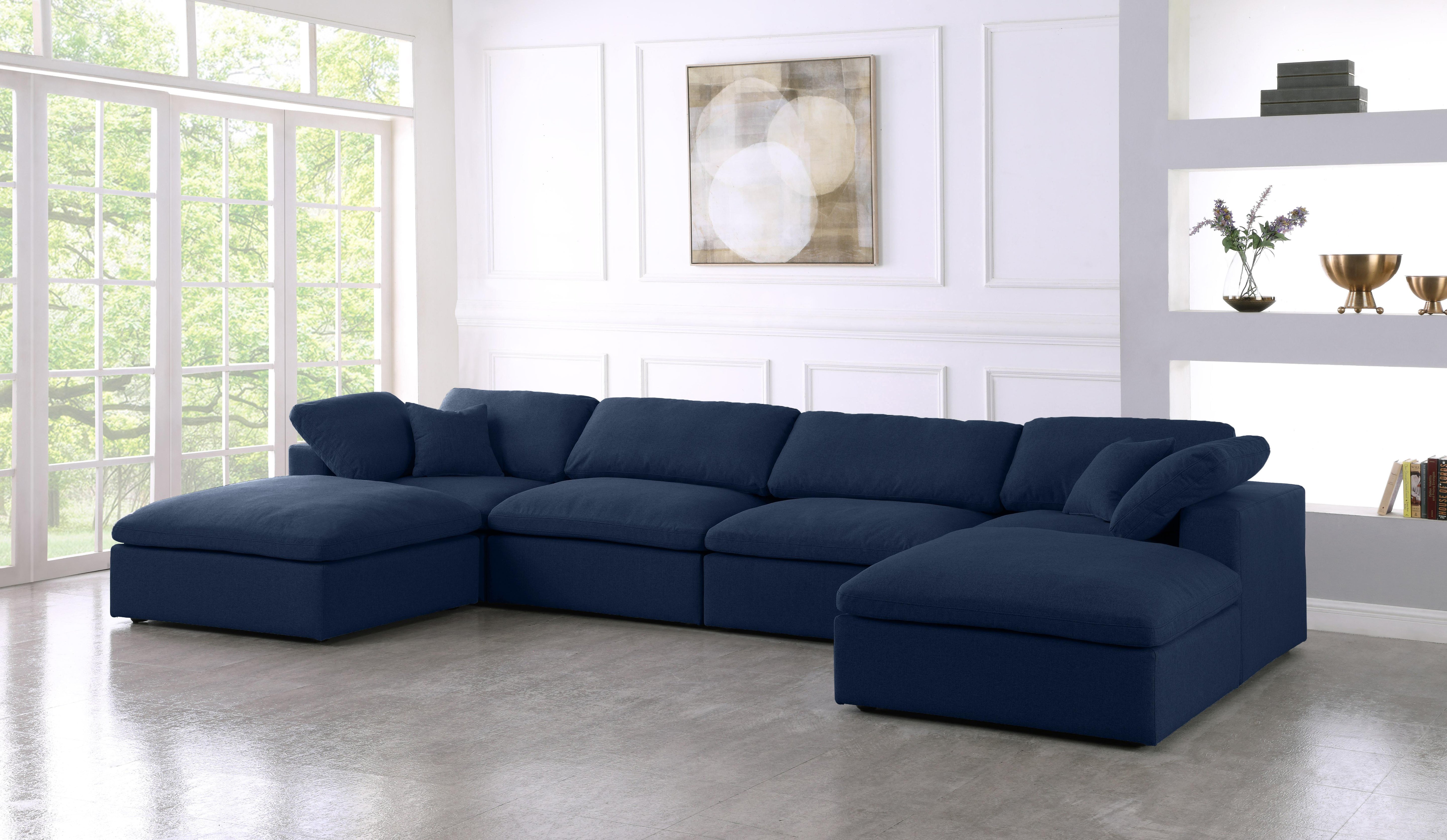 Serene Navy Linen Fabric Deluxe Cloud Modular Sectional - Luxury Home Furniture (MI)