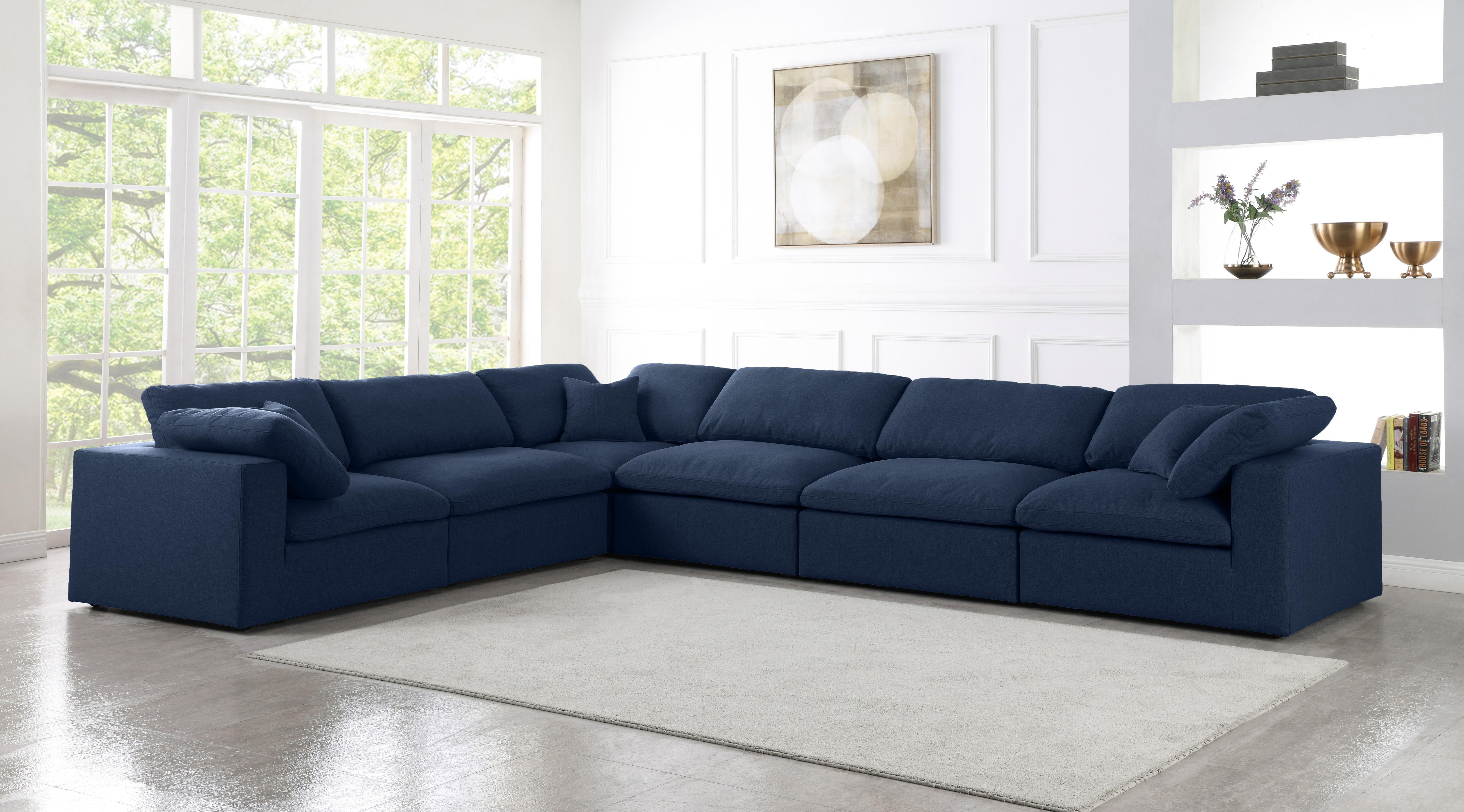 Serene Navy Linen Fabric Deluxe Cloud Modular Sectional - Luxury Home Furniture (MI)