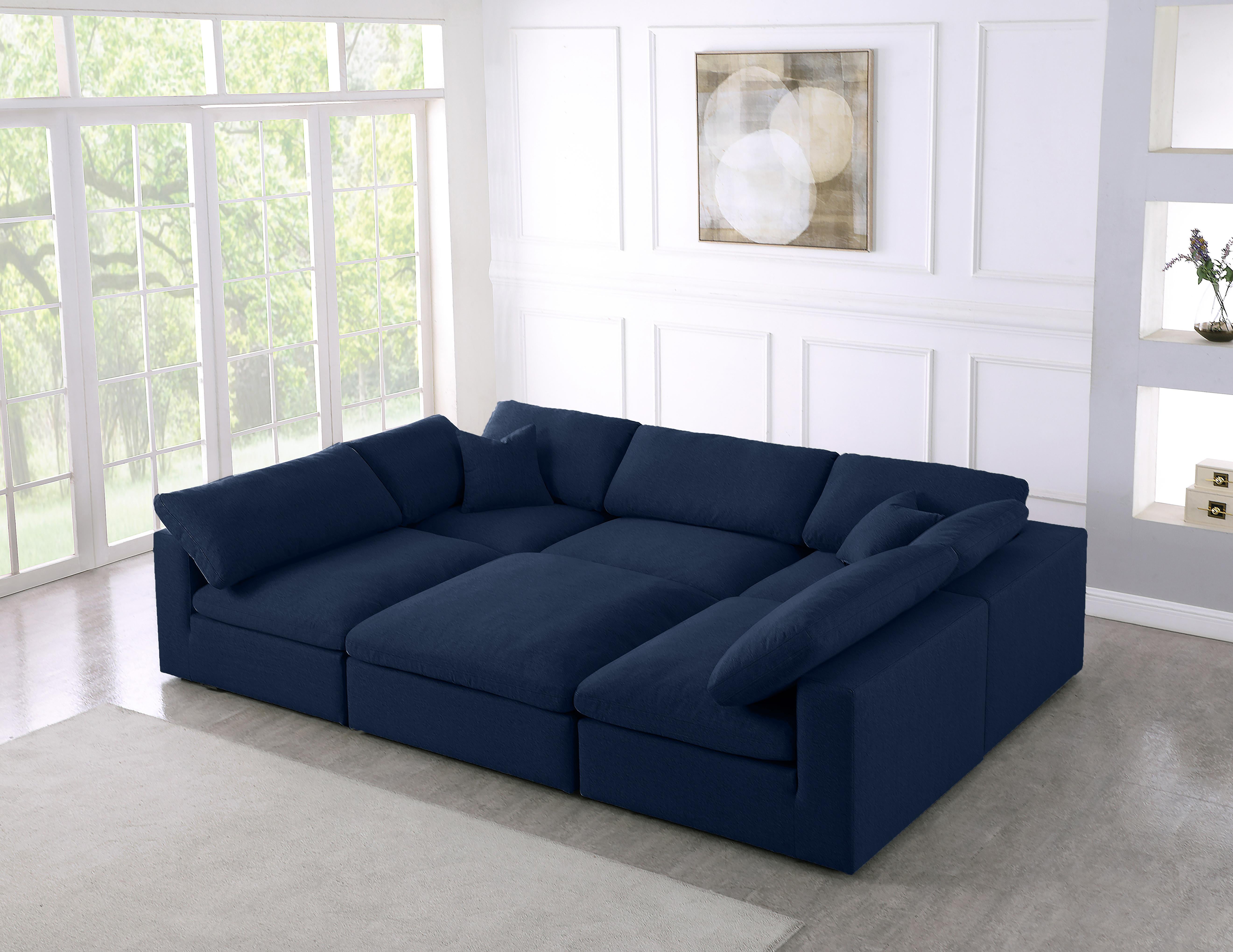 Serene Navy Linen Fabric Deluxe Cloud Modular Sectional - Luxury Home Furniture (MI)