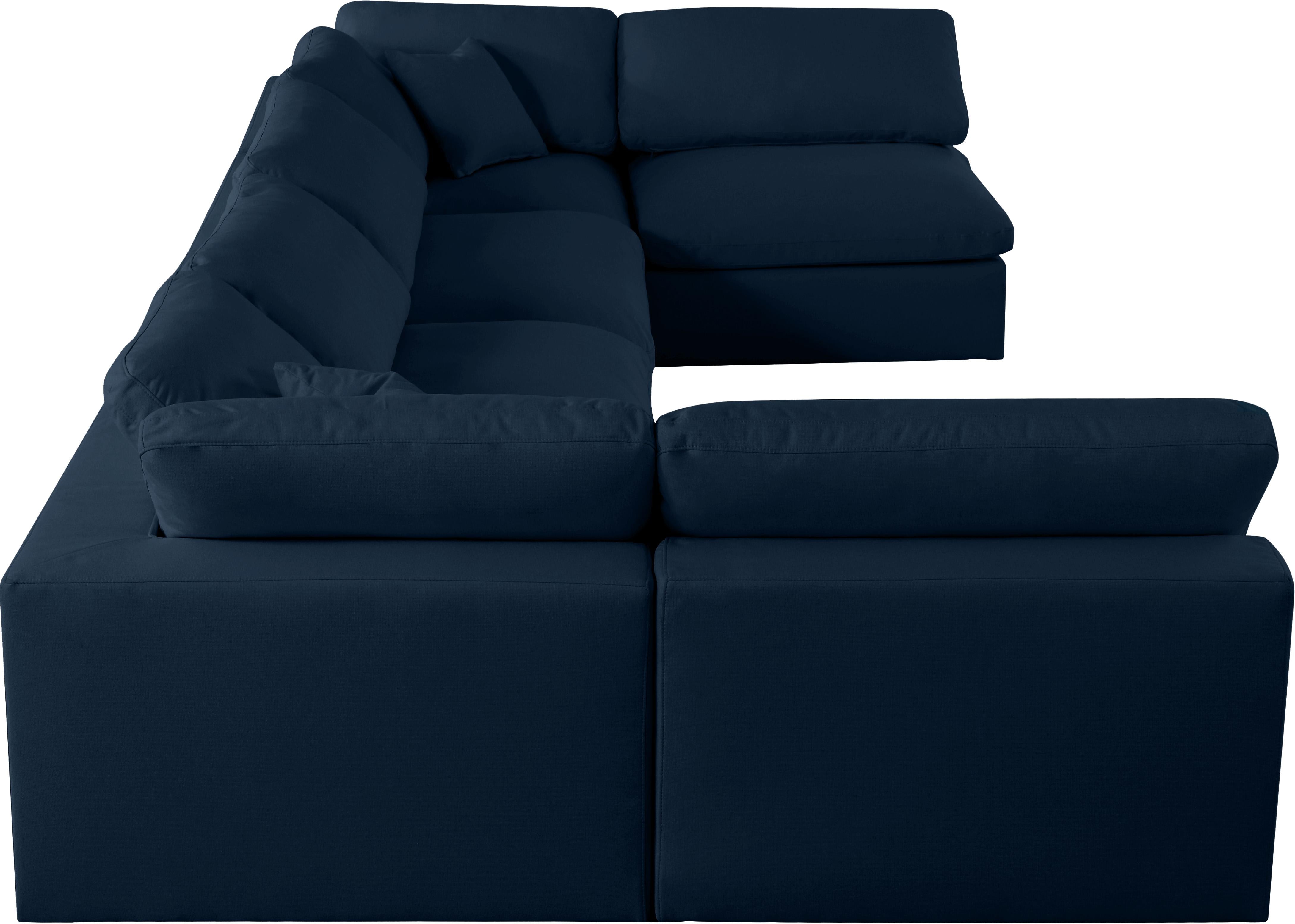Serene Navy Linen Fabric Deluxe Cloud Modular Sectional - Luxury Home Furniture (MI)