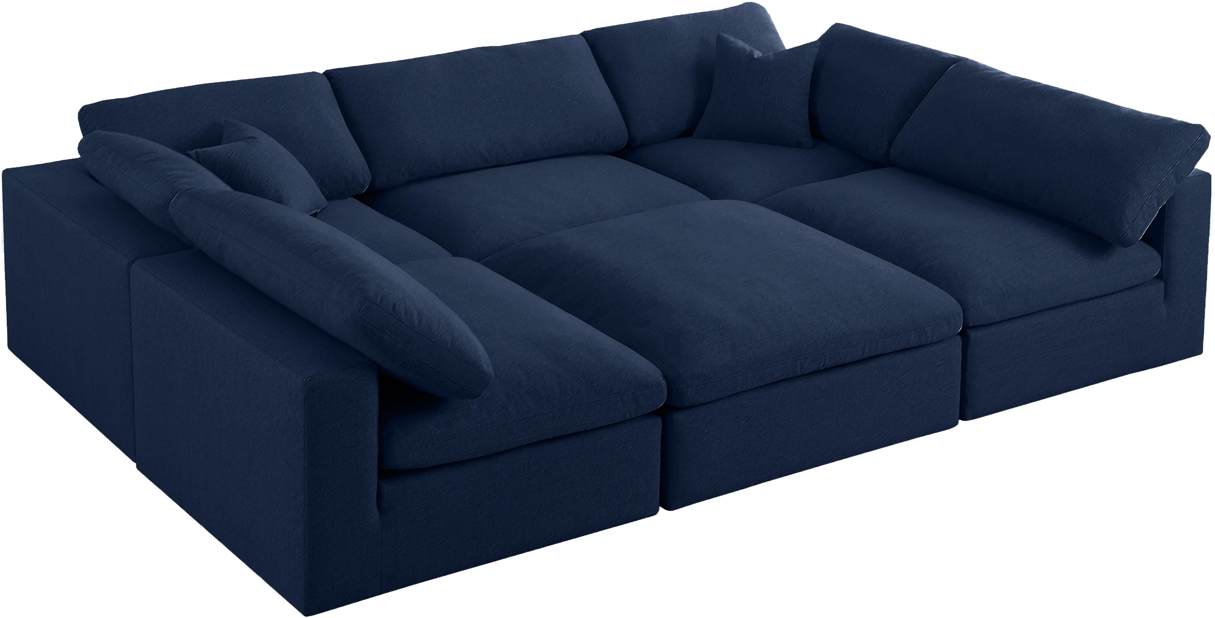 Serene Navy Linen Fabric Deluxe Cloud Modular Sectional - Luxury Home Furniture (MI)