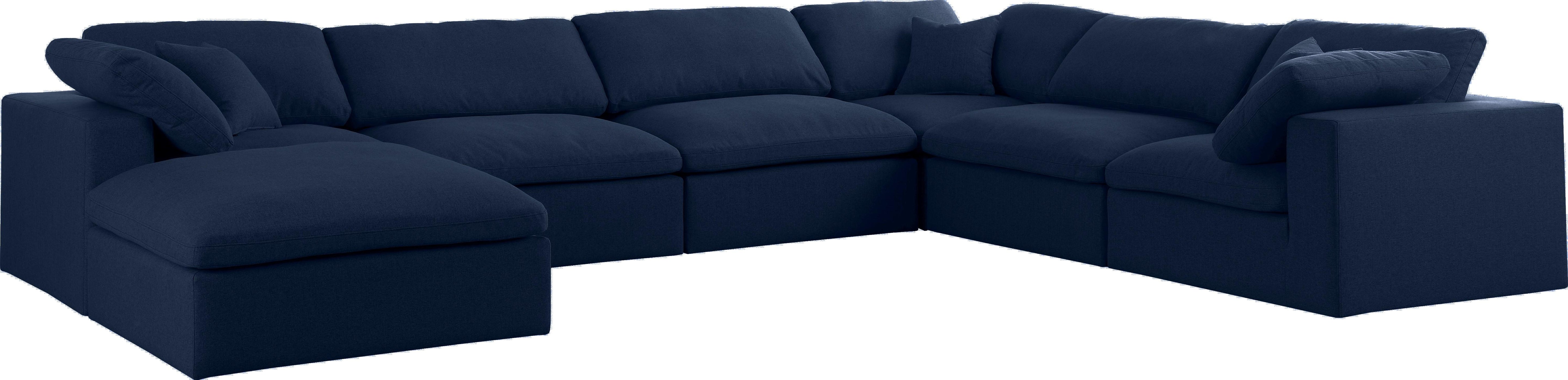 Serene Navy Linen Fabric Deluxe Cloud Modular Sectional - Luxury Home Furniture (MI)