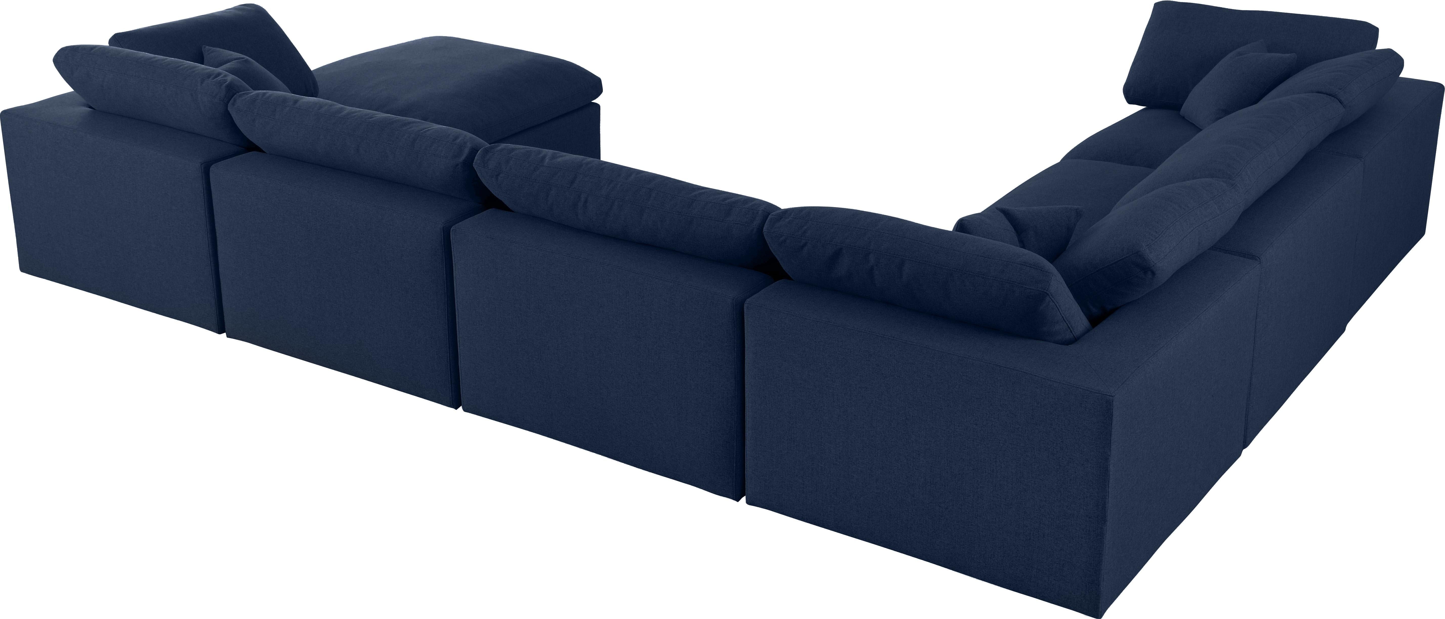Serene Navy Linen Fabric Deluxe Cloud Modular Sectional - Luxury Home Furniture (MI)