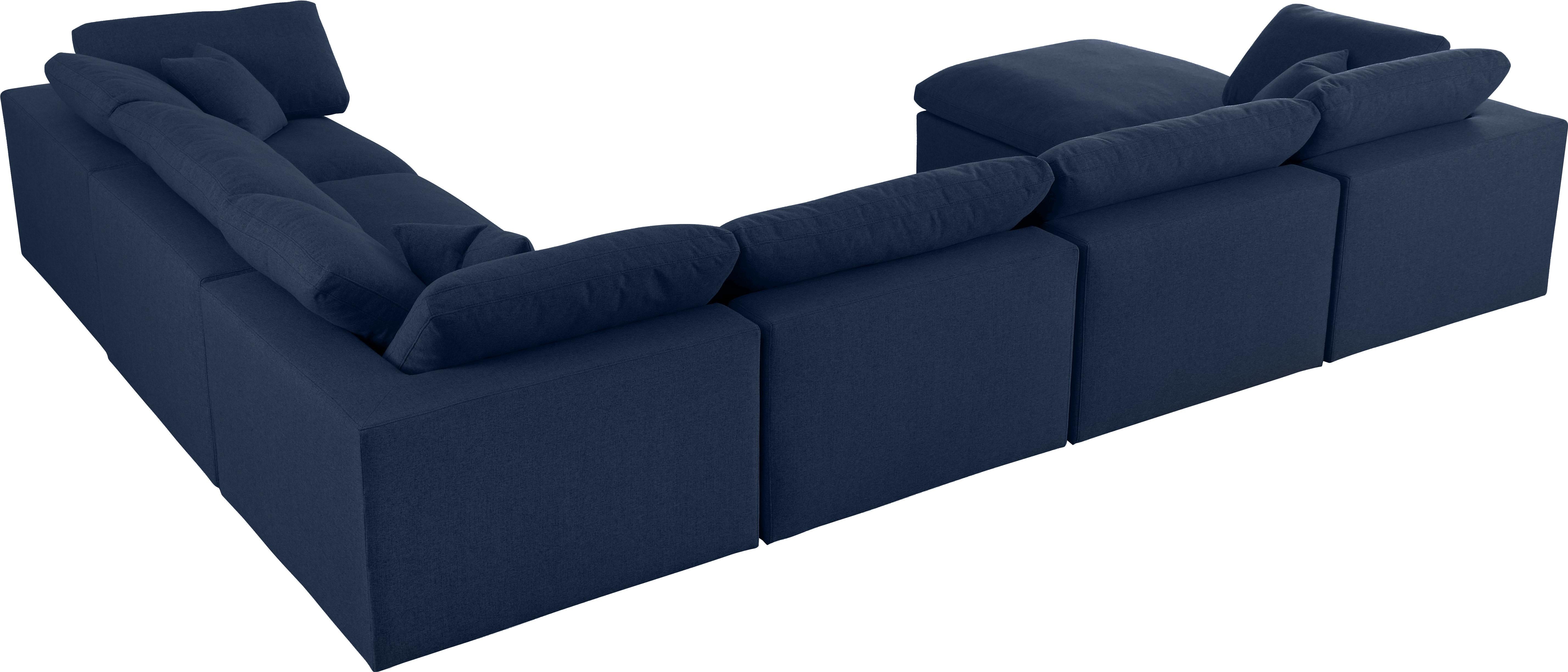 Serene Navy Linen Fabric Deluxe Cloud Modular Sectional - Luxury Home Furniture (MI)
