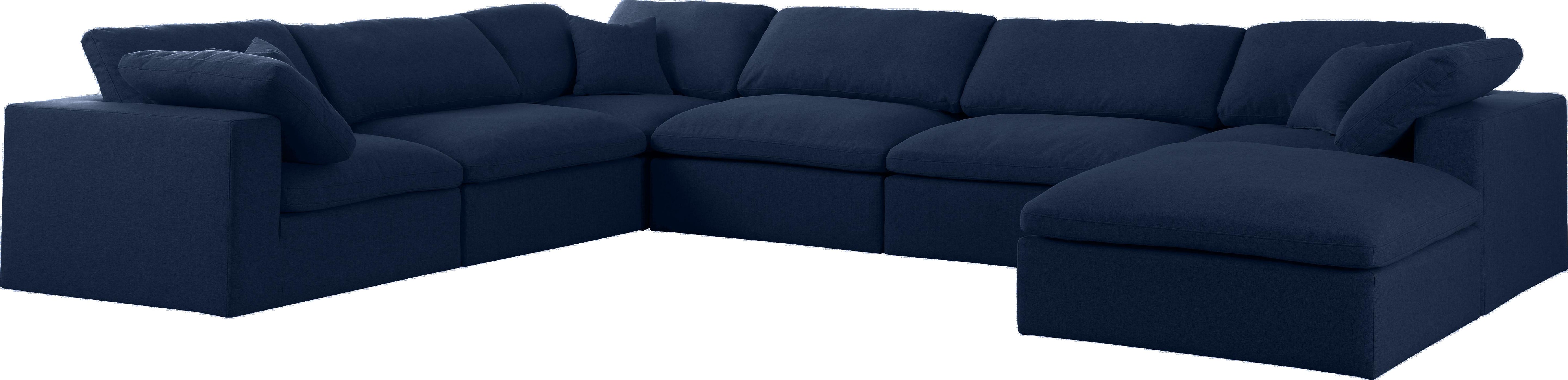 Serene Navy Linen Fabric Deluxe Cloud Modular Sectional - Luxury Home Furniture (MI)