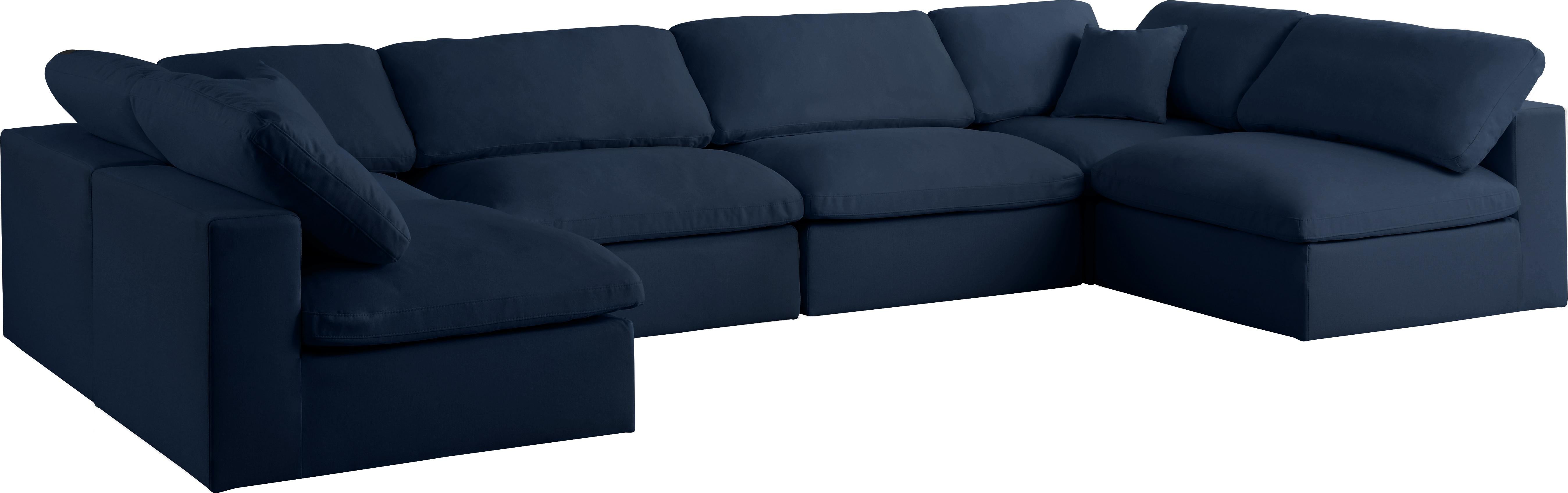 Serene Navy Linen Fabric Deluxe Cloud Modular Sectional - Luxury Home Furniture (MI)