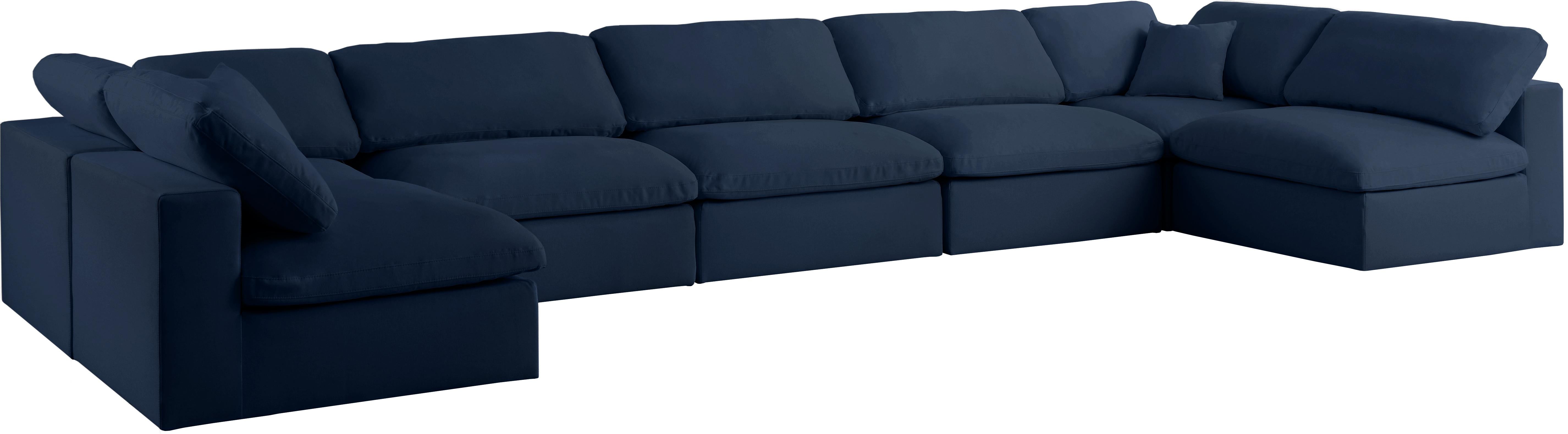Serene Navy Linen Fabric Deluxe Cloud Modular Sectional - Luxury Home Furniture (MI)