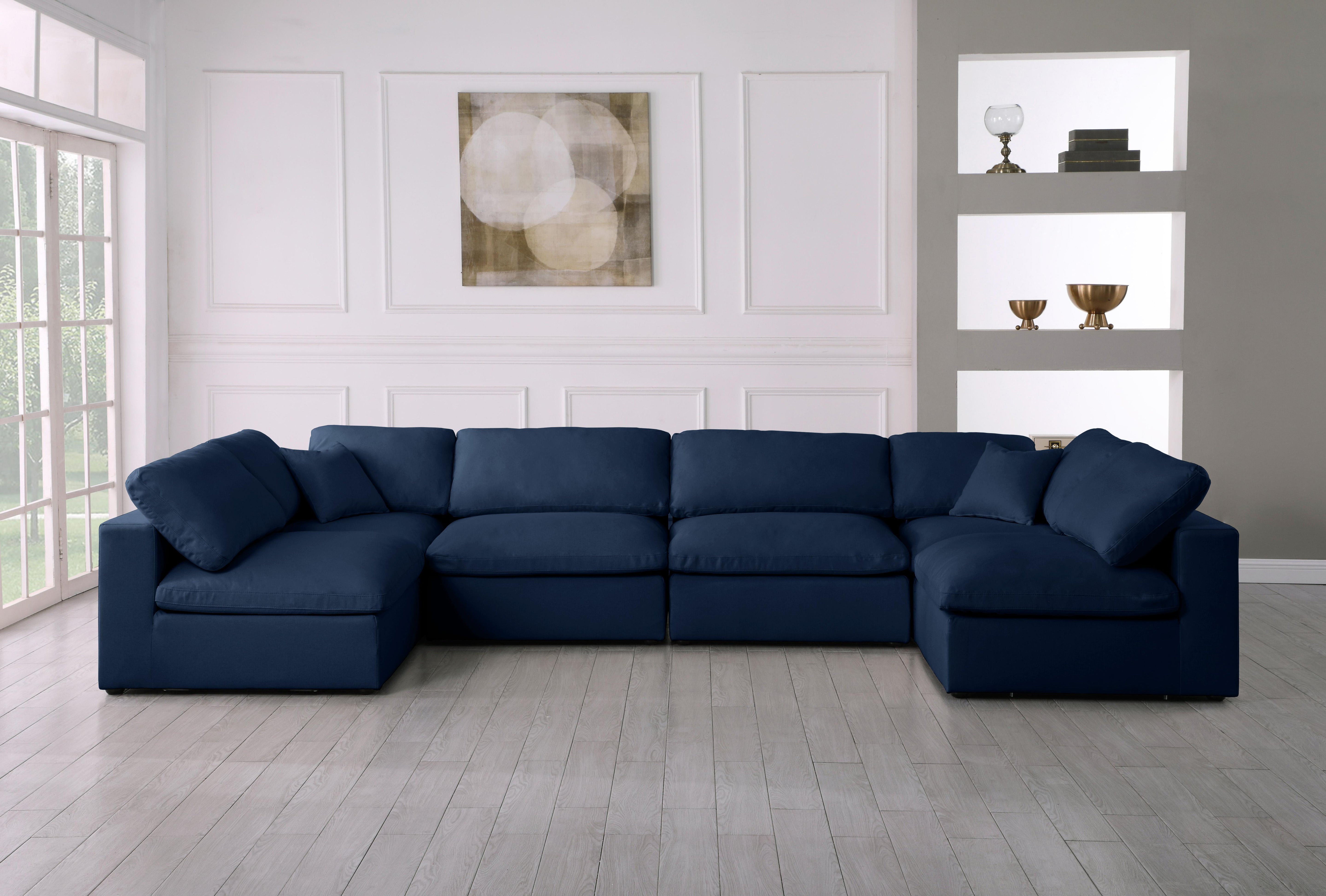 Serene Navy Linen Fabric Deluxe Cloud Modular Sectional - Luxury Home Furniture (MI)