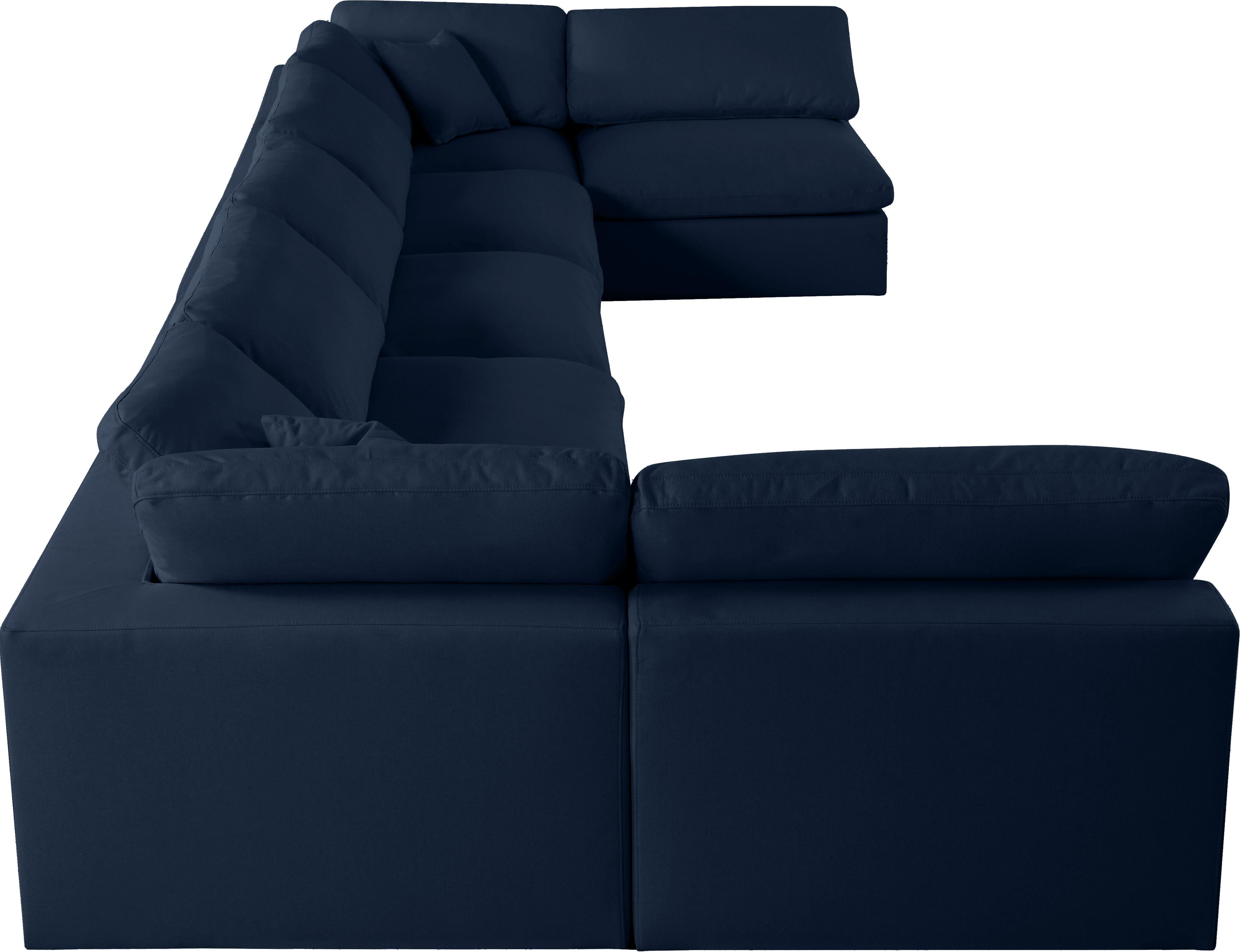 Serene Navy Linen Fabric Deluxe Cloud Modular Sectional - Luxury Home Furniture (MI)