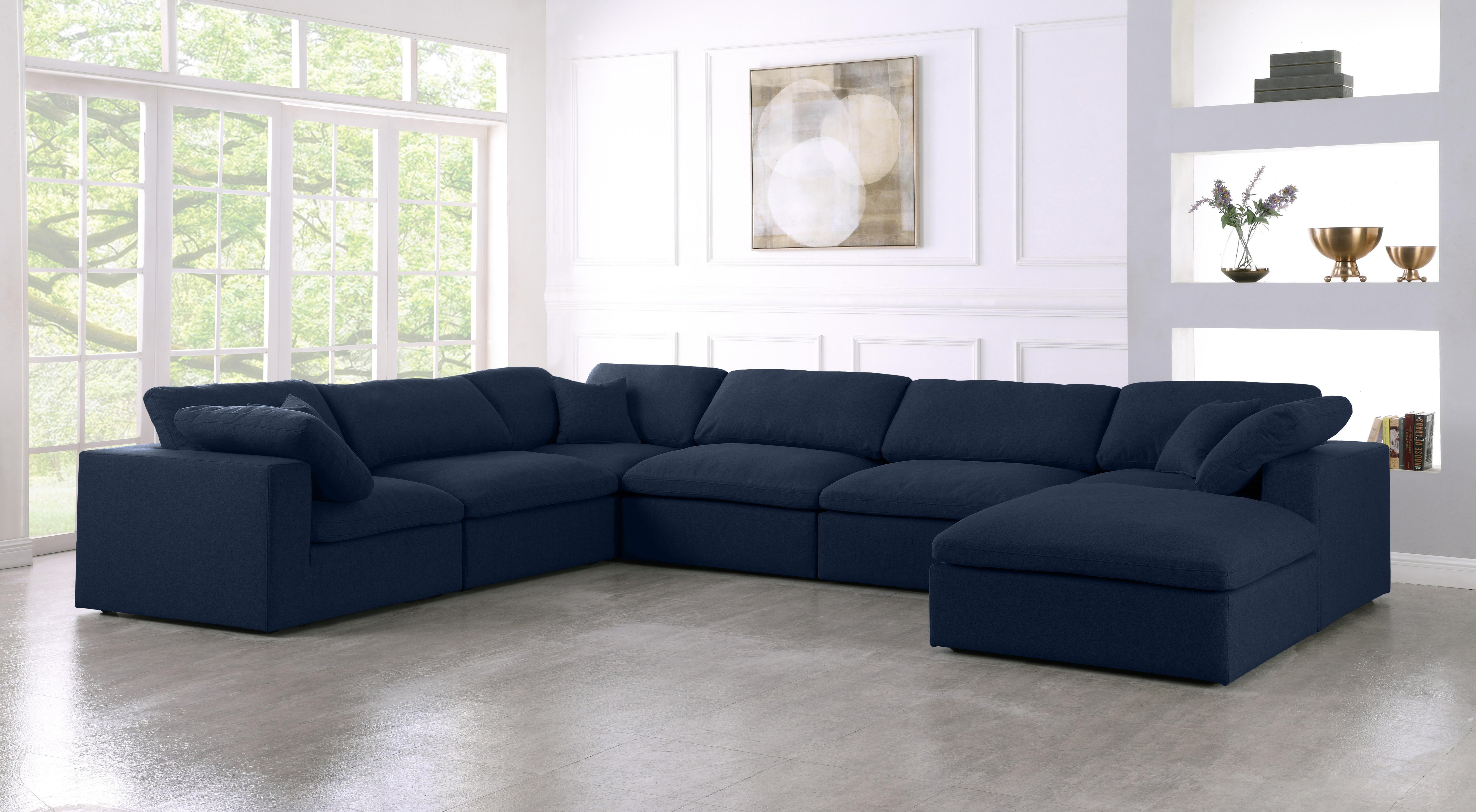 Serene Navy Linen Fabric Deluxe Cloud Modular Sectional - Luxury Home Furniture (MI)