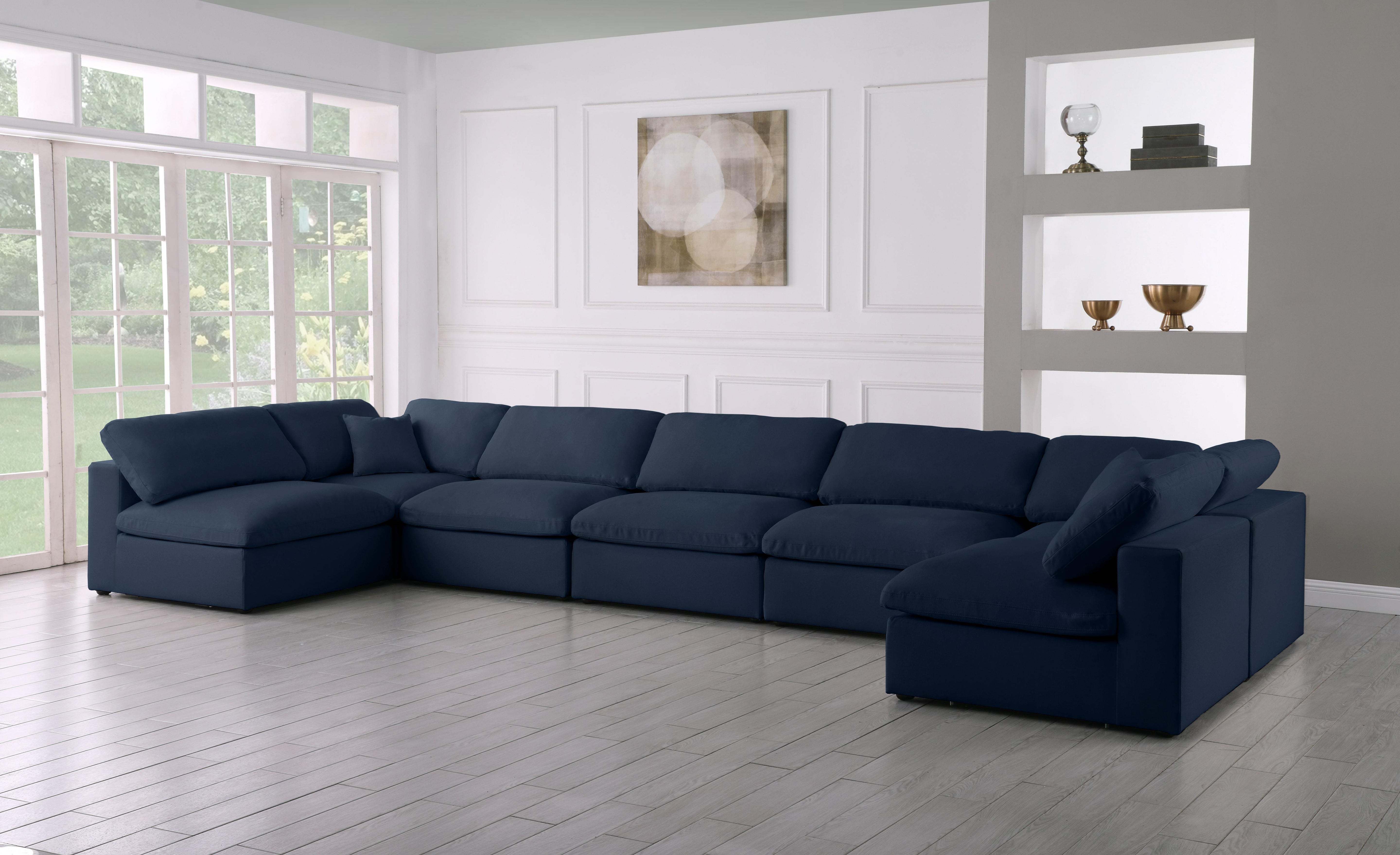 Serene Navy Linen Fabric Deluxe Cloud Modular Sectional - Luxury Home Furniture (MI)