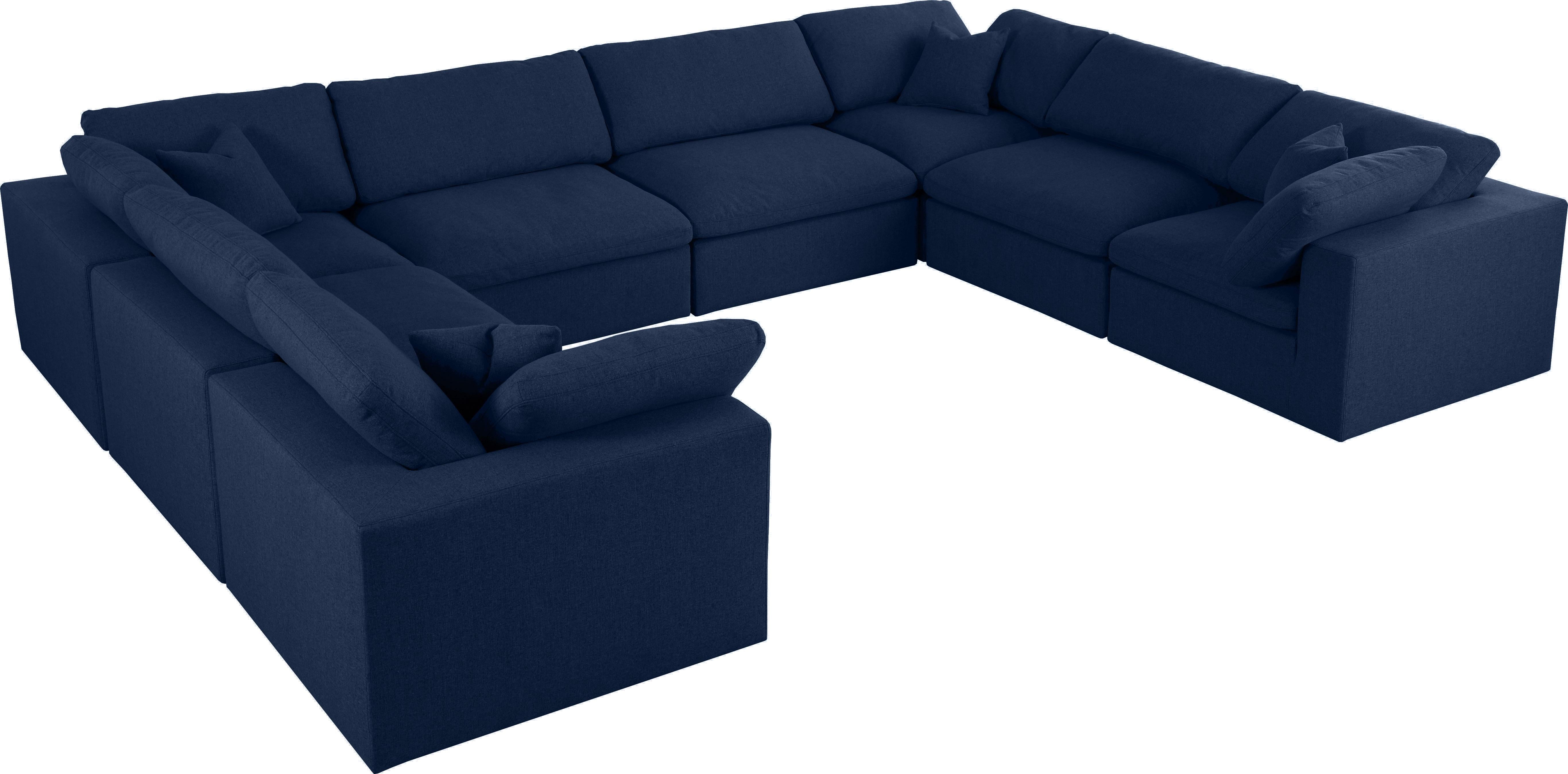 Serene Navy Linen Fabric Deluxe Cloud Modular Sectional - Luxury Home Furniture (MI)