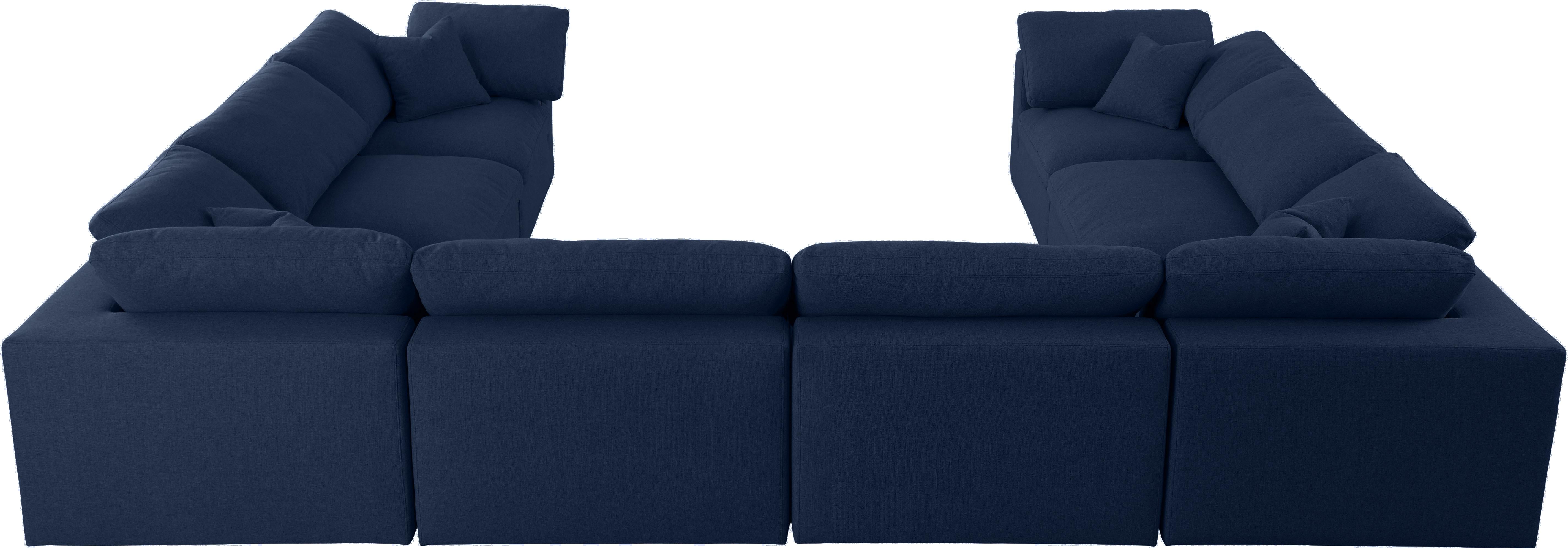 Serene Navy Linen Fabric Deluxe Cloud Modular Sectional - Luxury Home Furniture (MI)