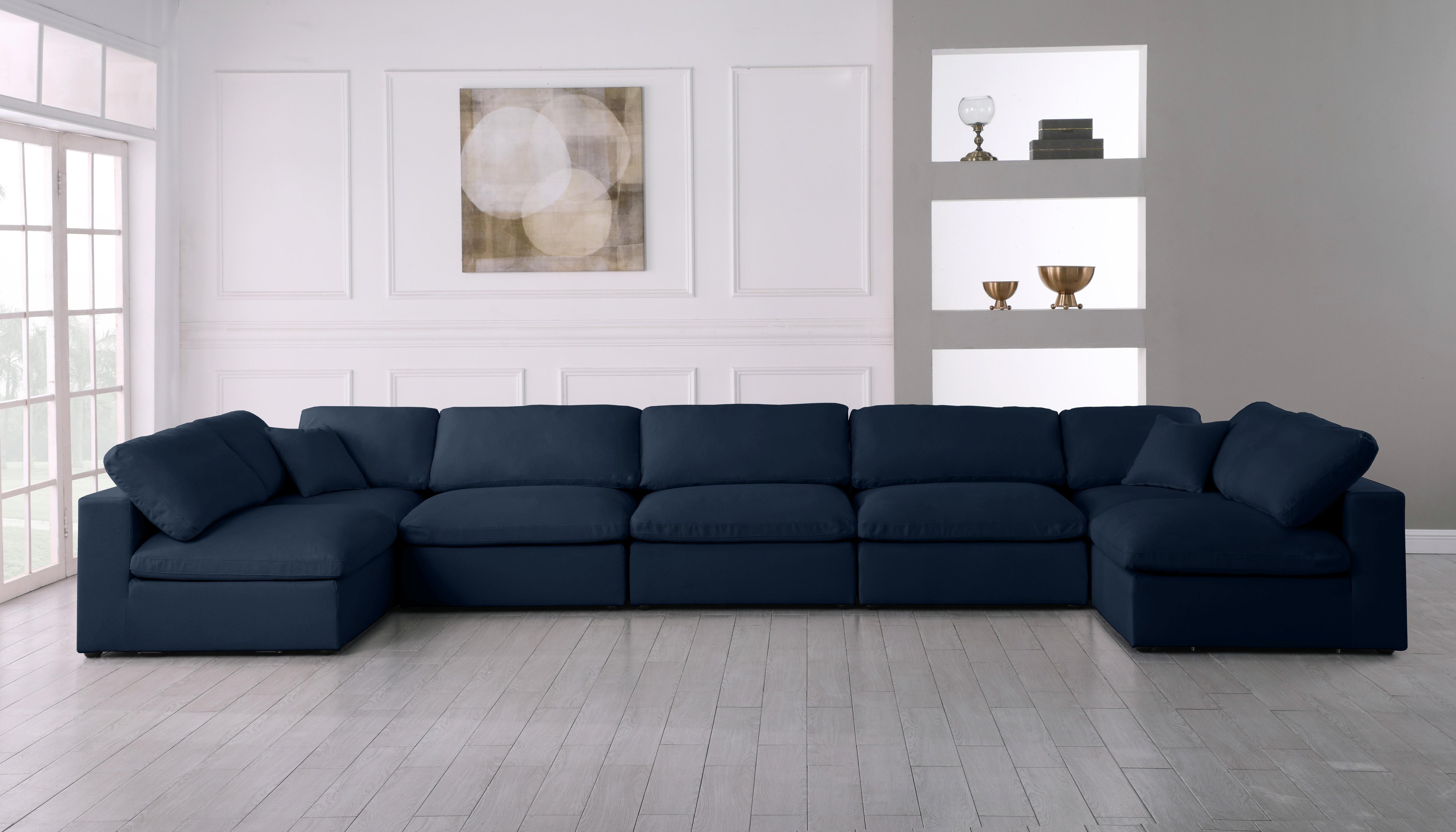 Serene Navy Linen Fabric Deluxe Cloud Modular Sectional - Luxury Home Furniture (MI)