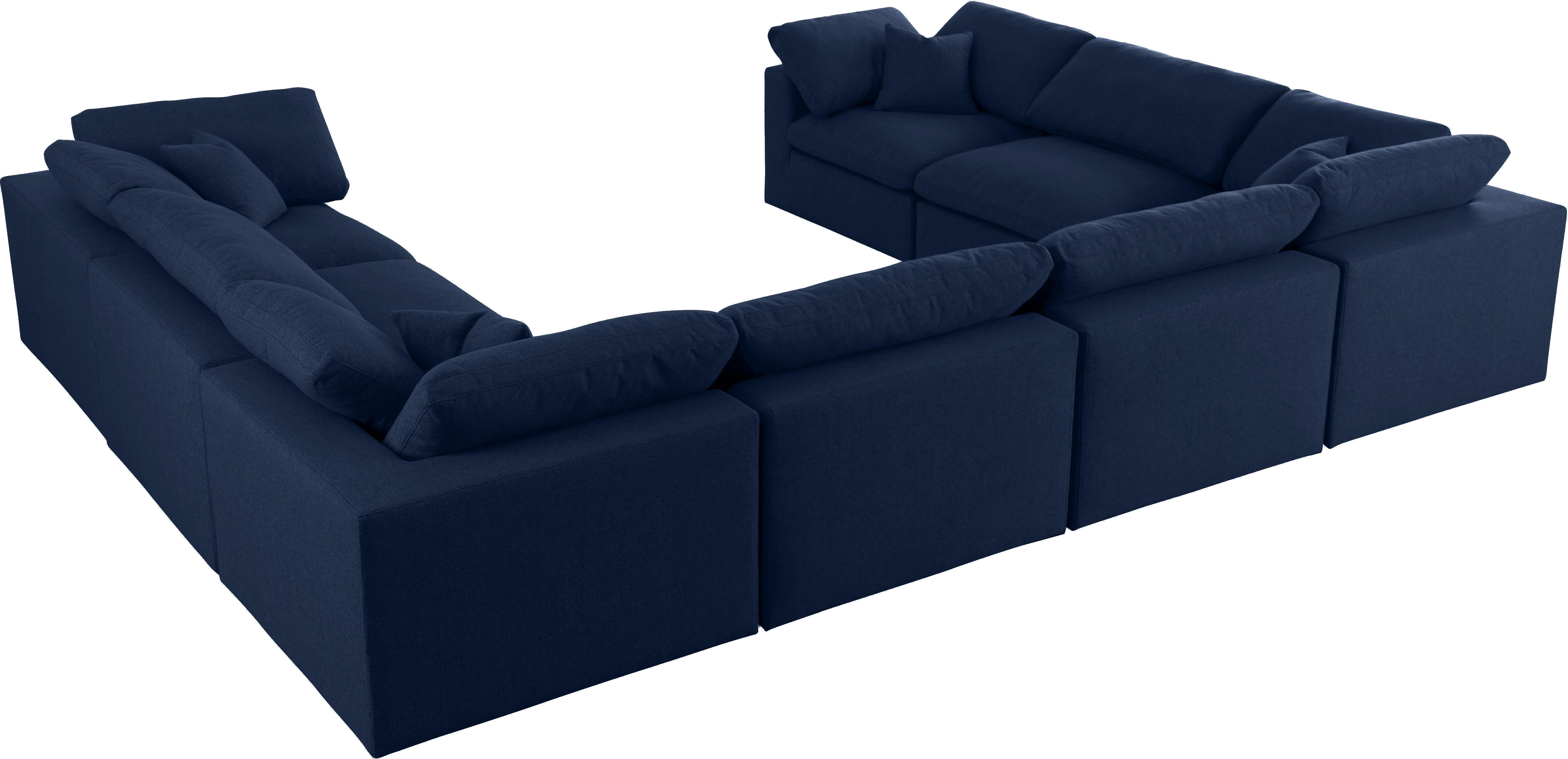Serene Navy Linen Fabric Deluxe Cloud Modular Sectional - Luxury Home Furniture (MI)