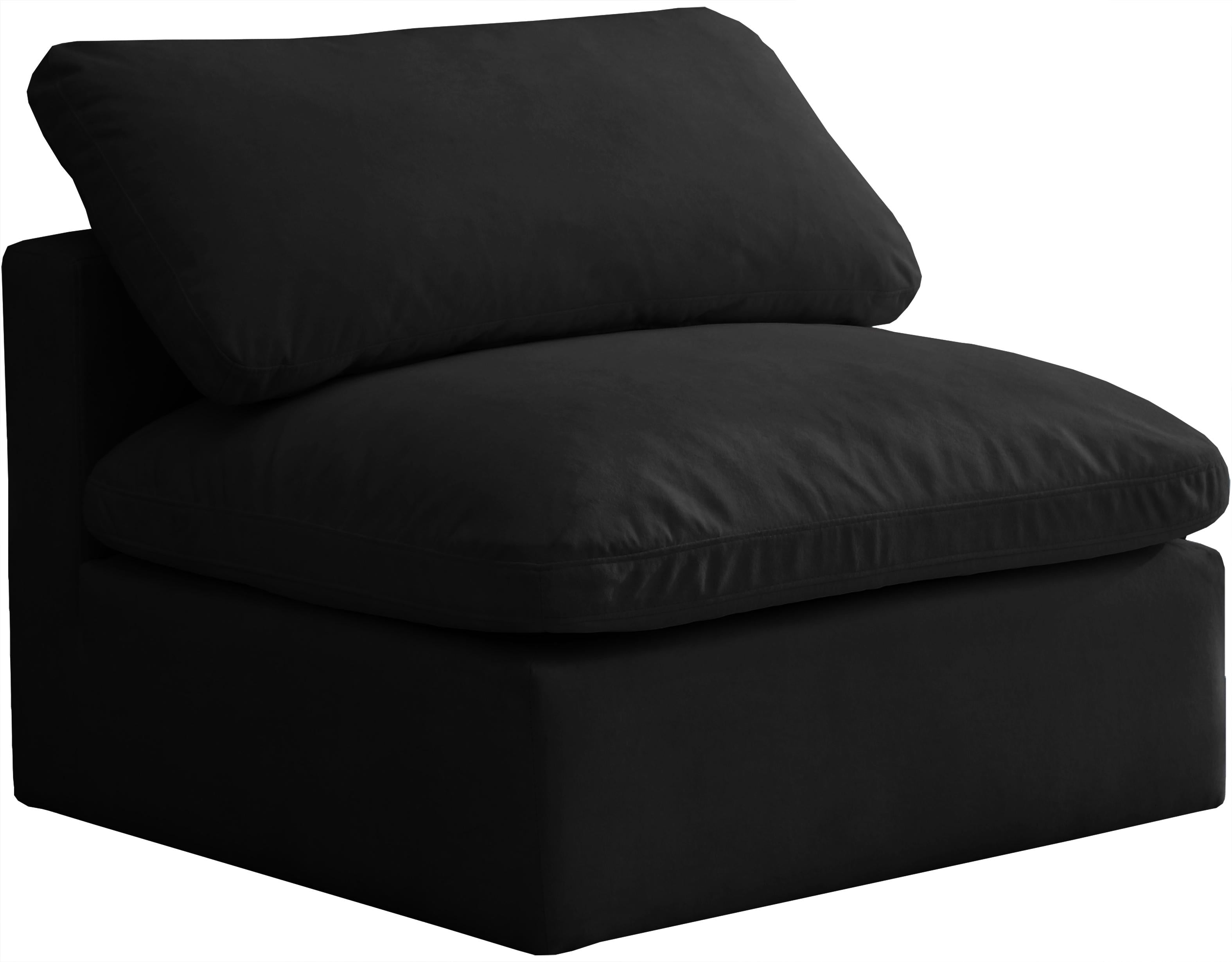 Plush Black Velvet Standard Cloud Modular Armless Chair - Luxury Home Furniture (MI)