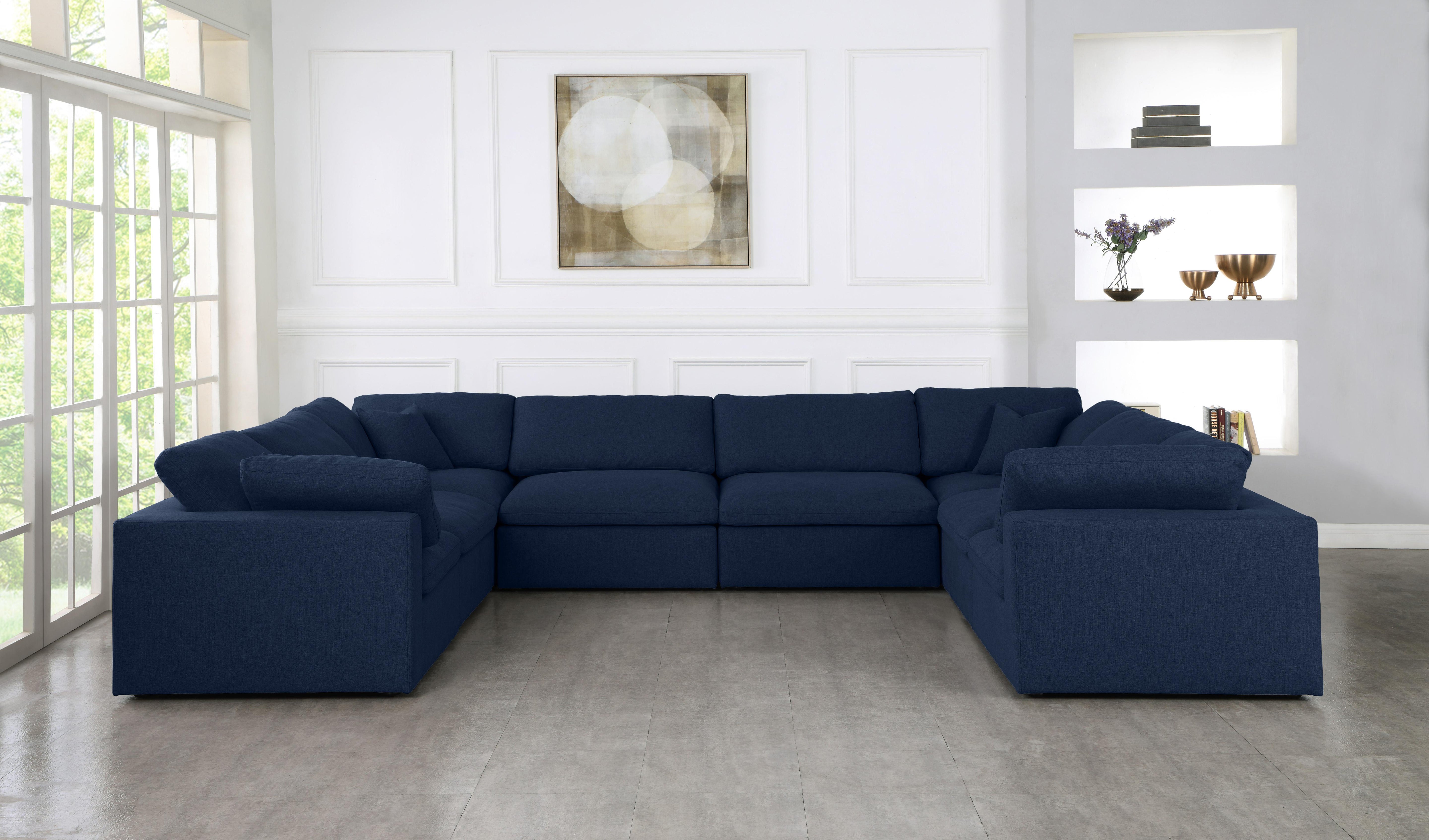 Serene Navy Linen Fabric Deluxe Cloud Modular Sectional - Luxury Home Furniture (MI)