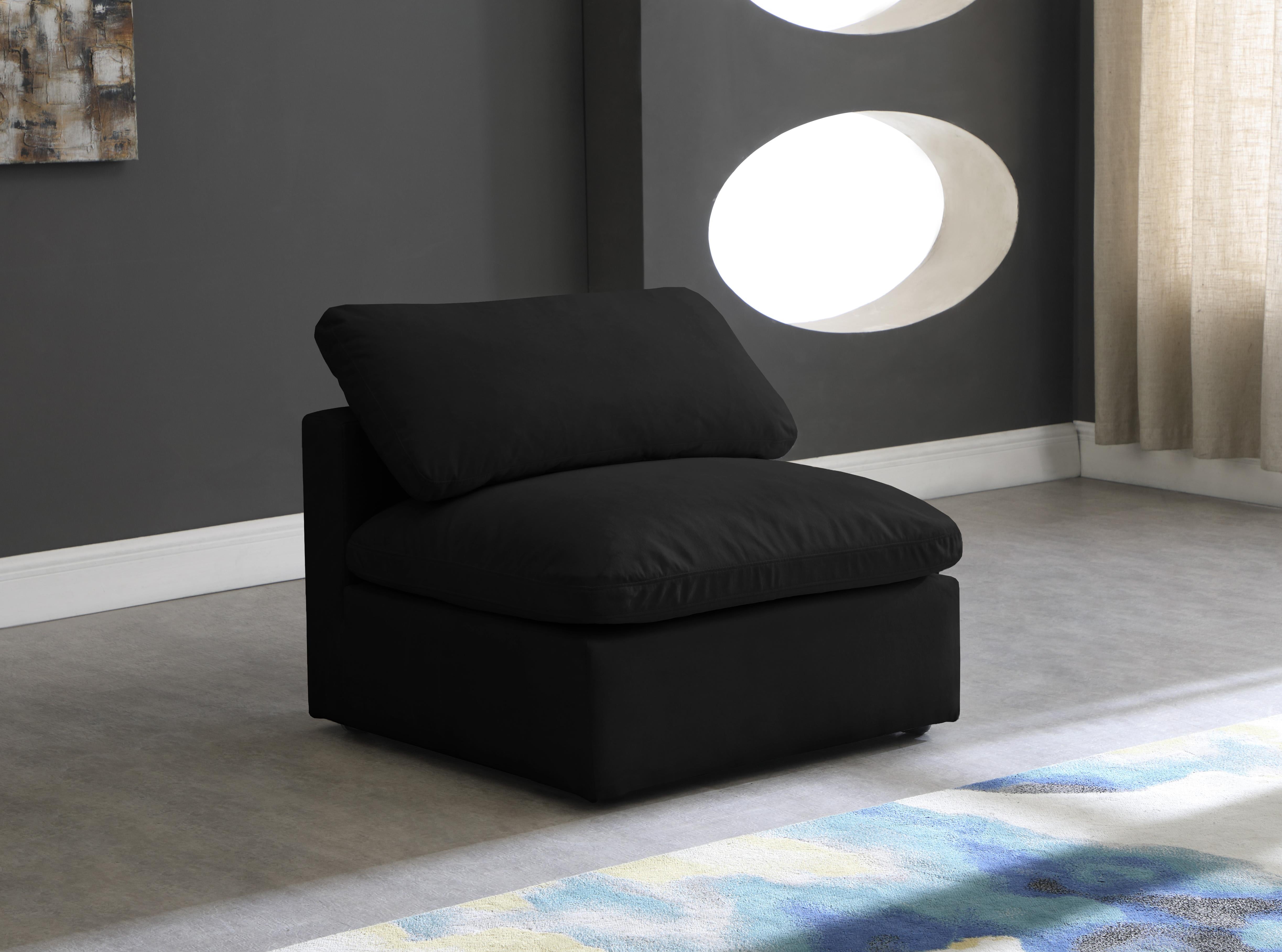 Plush Black Velvet Standard Cloud Modular Armless Chair - Luxury Home Furniture (MI)