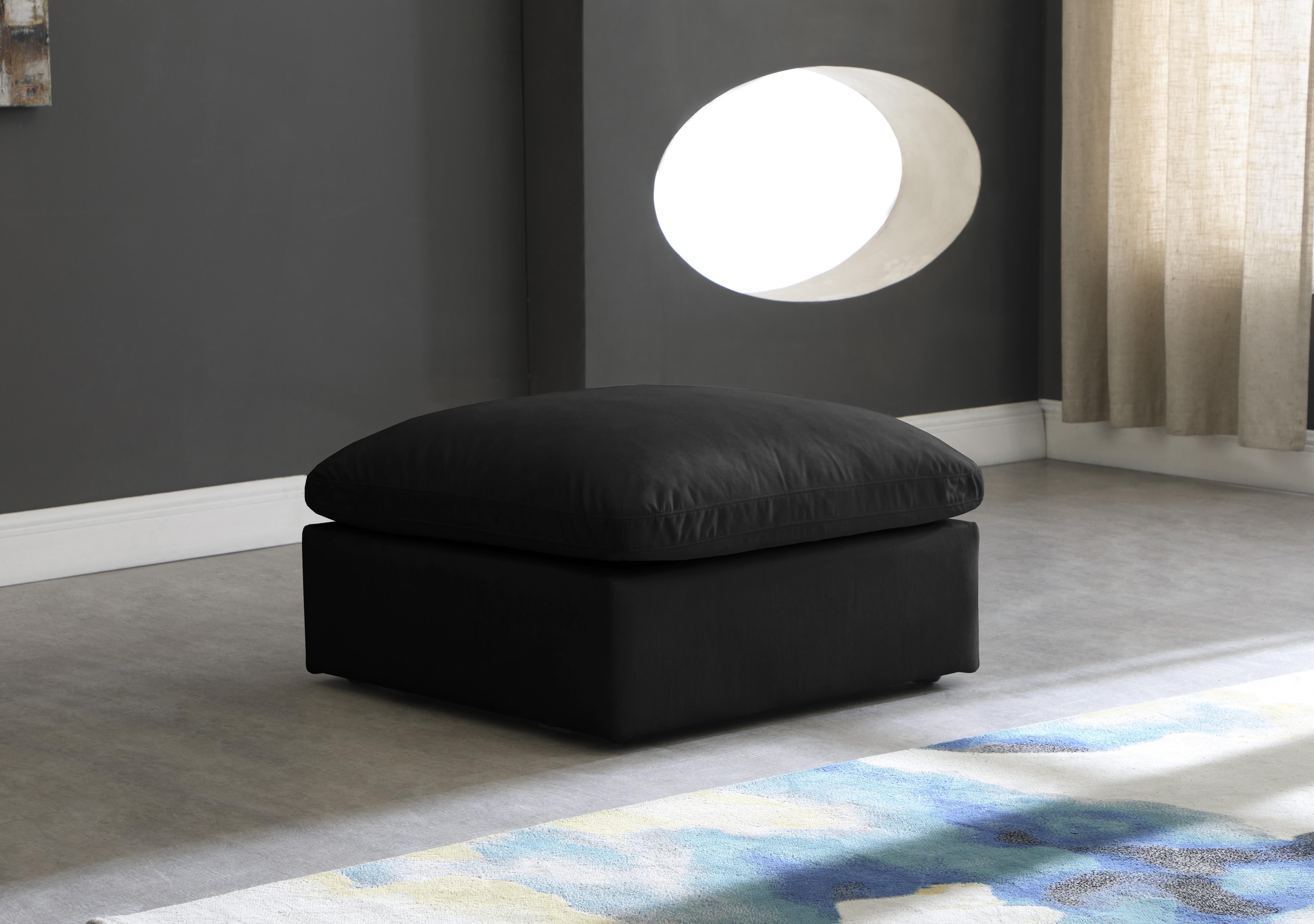 Plush Black Velvet Standard Cloud Modular Ottoman - Luxury Home Furniture (MI)
