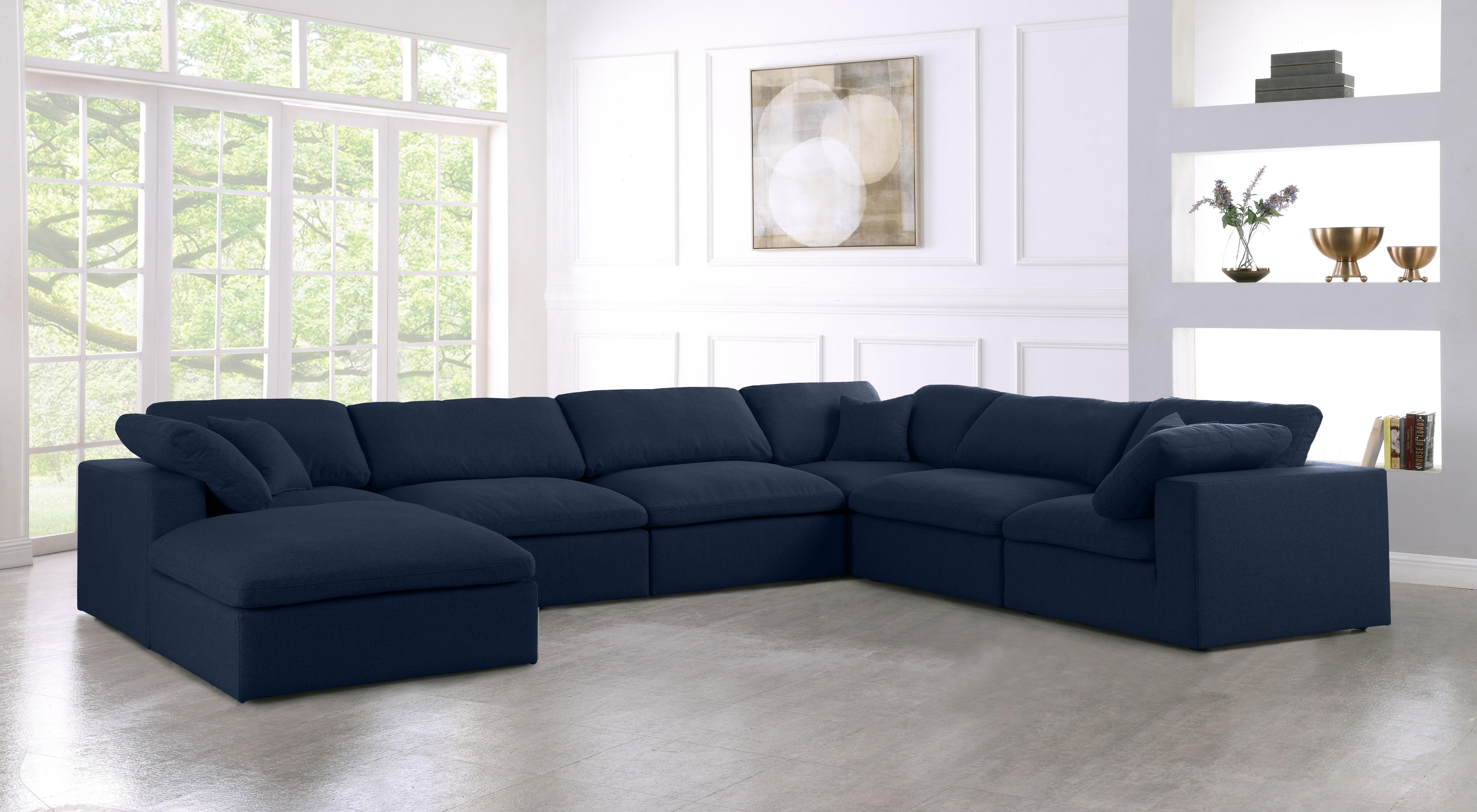 Serene Navy Linen Fabric Deluxe Cloud Modular Sectional - Luxury Home Furniture (MI)