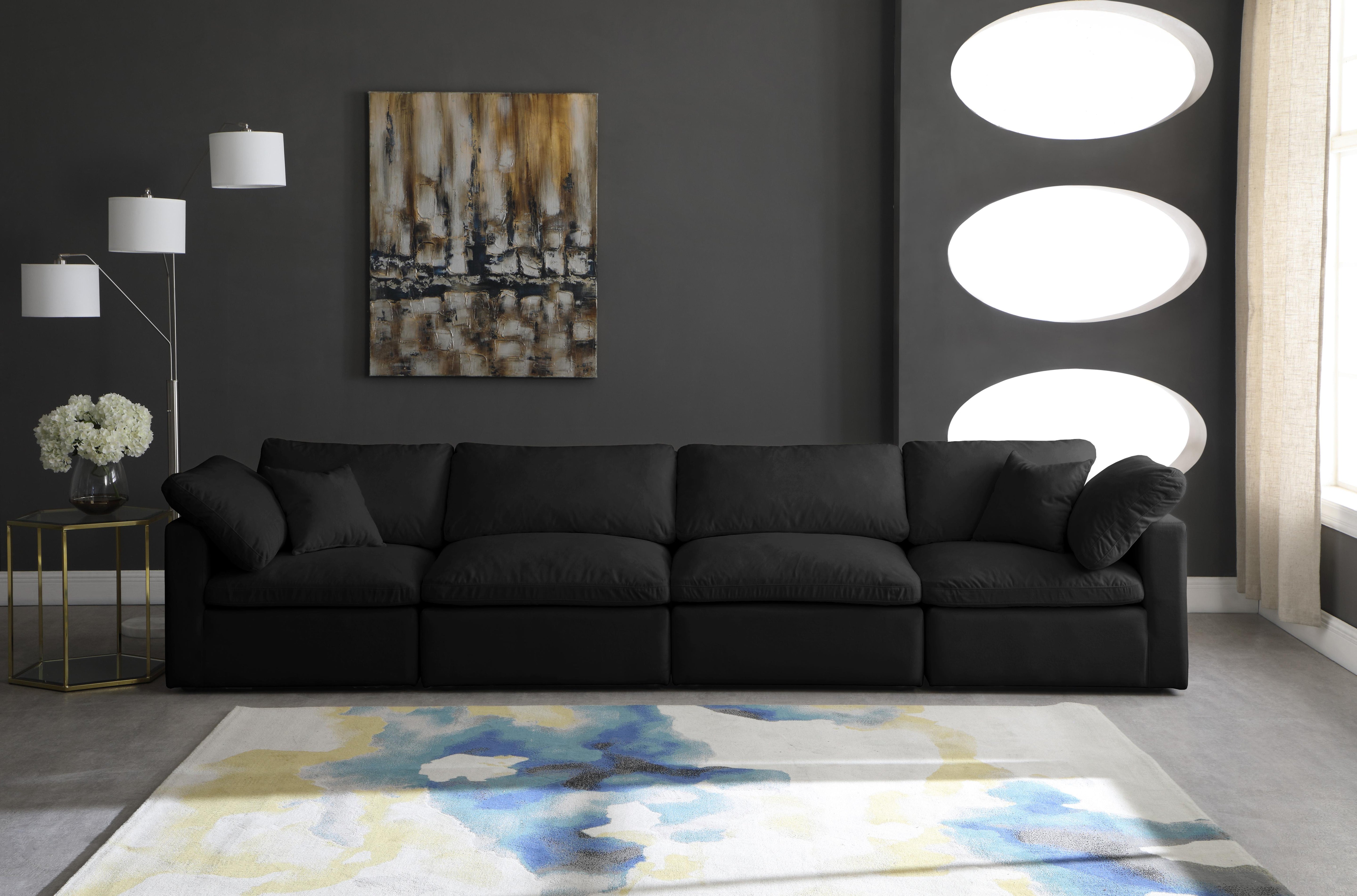 Plush Black Velvet Standard Cloud Modular Sofa - Luxury Home Furniture (MI)