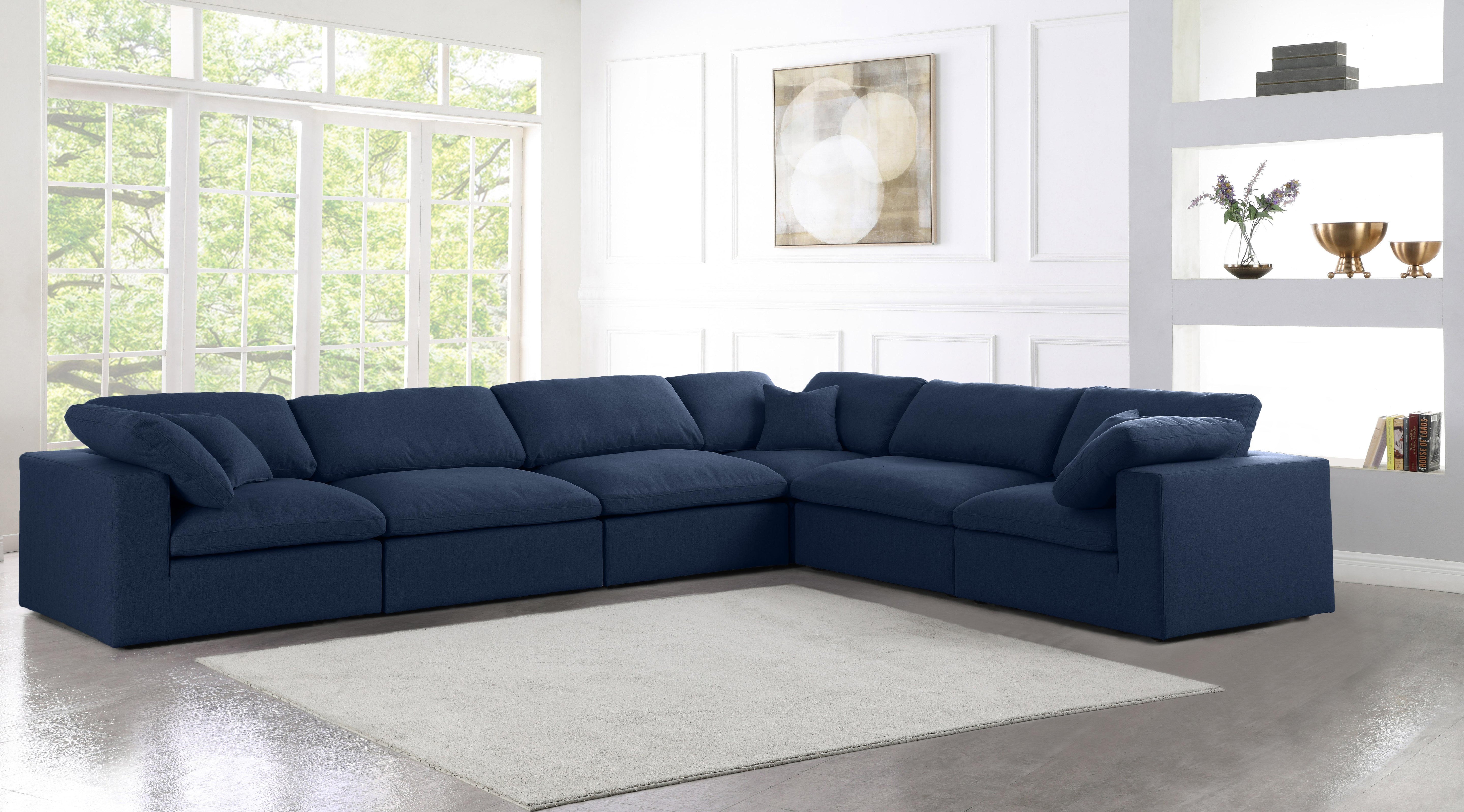 Serene Navy Linen Fabric Deluxe Cloud Modular Sectional - Luxury Home Furniture (MI)