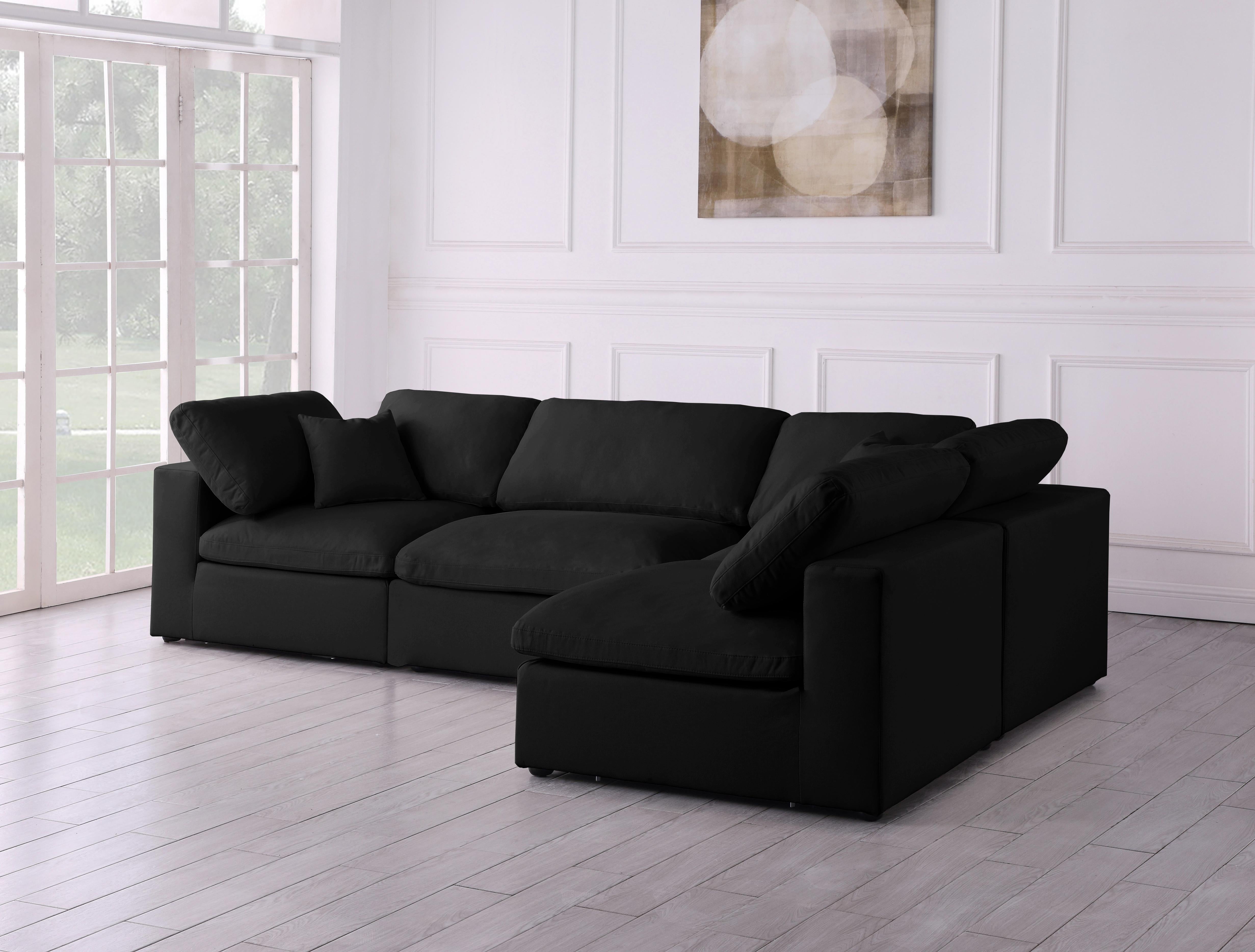 Plush Black Velvet Standard Cloud Modular Sectional - Luxury Home Furniture (MI)