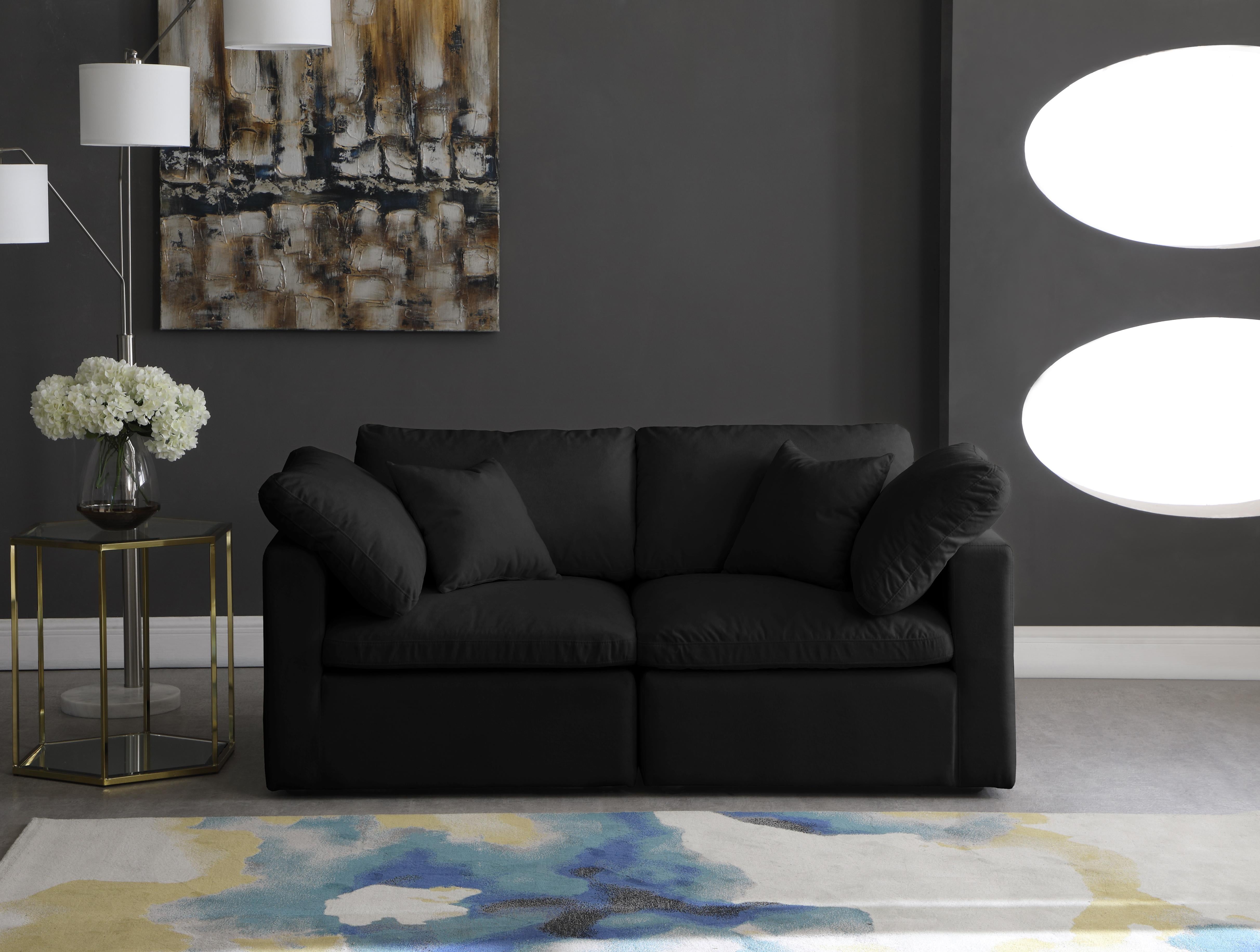 Plush Black Velvet Standard Cloud Modular Sofa - Luxury Home Furniture (MI)