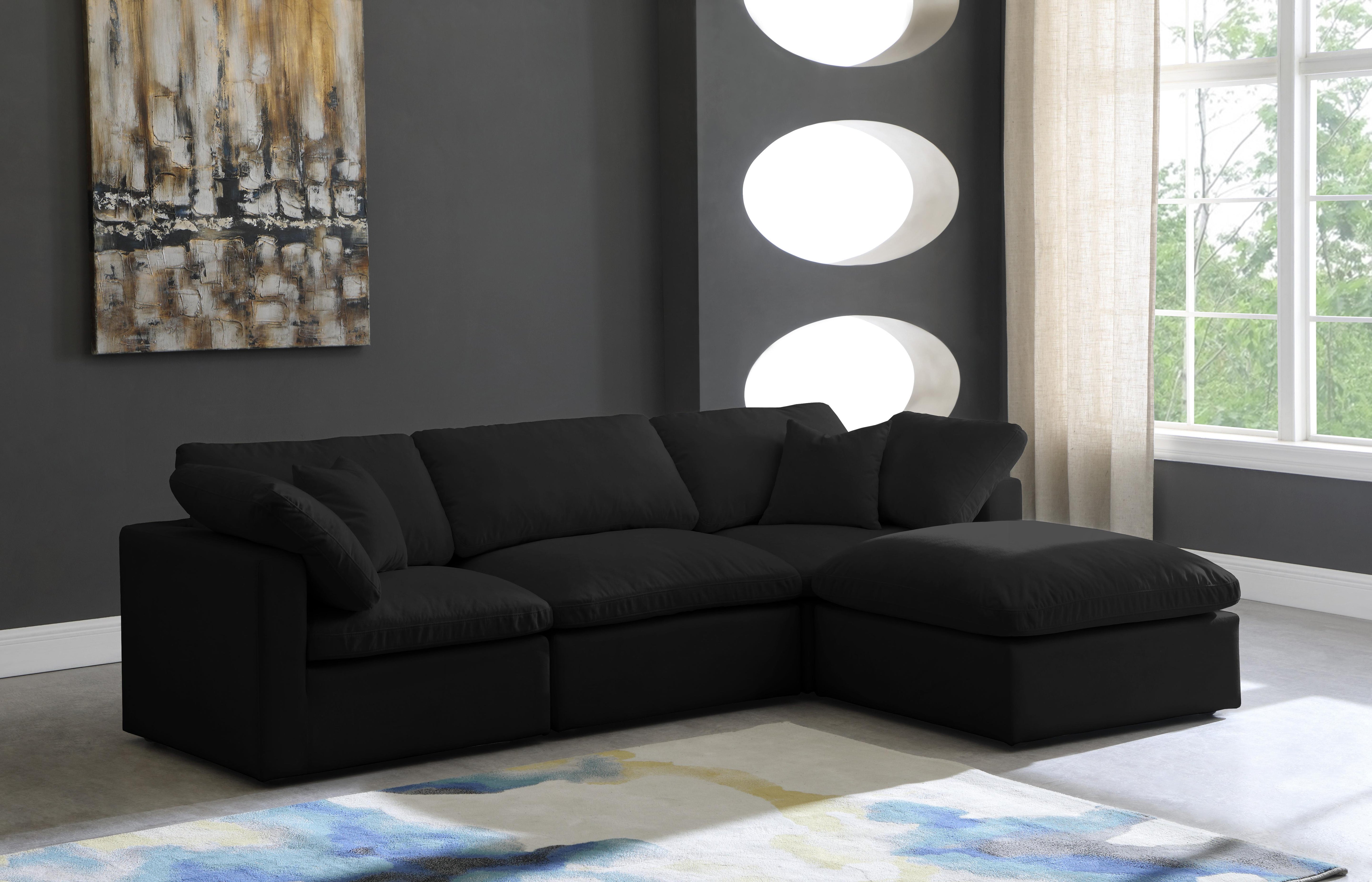 Plush Black Velvet Standard Cloud Modular Sectional - Luxury Home Furniture (MI)
