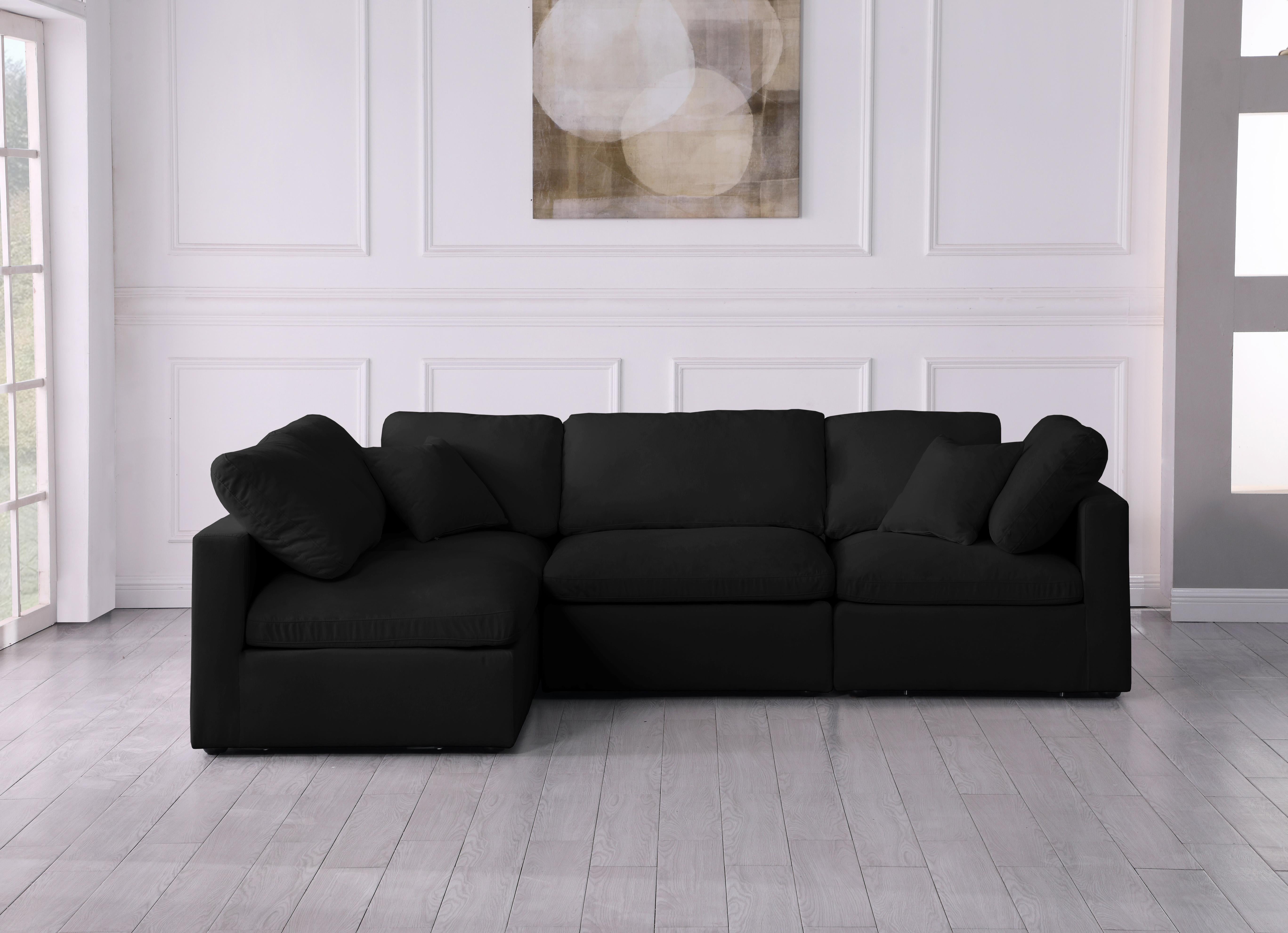 Plush Black Velvet Standard Cloud Modular Sectional - Luxury Home Furniture (MI)